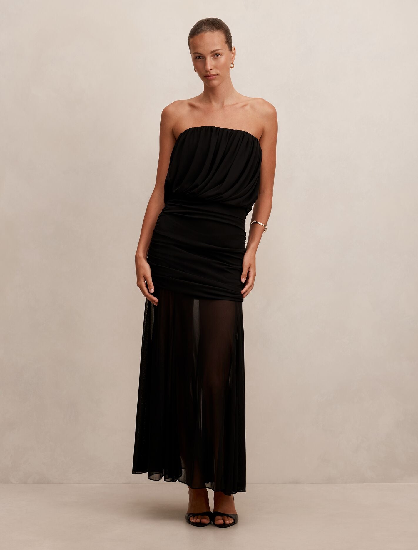 Lyra Bandeau Draped Maxi Dress Black Forever New