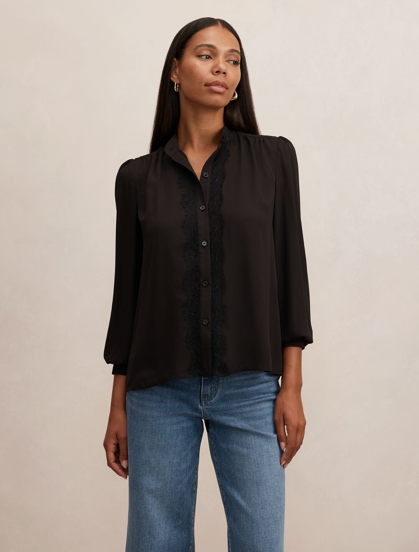 Poppy Lace Trim Blouse Black | Forever New
