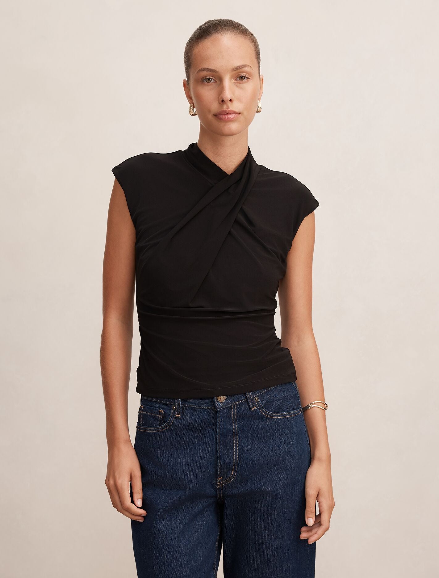 Trinity Twist High Neck Top Black Forever New