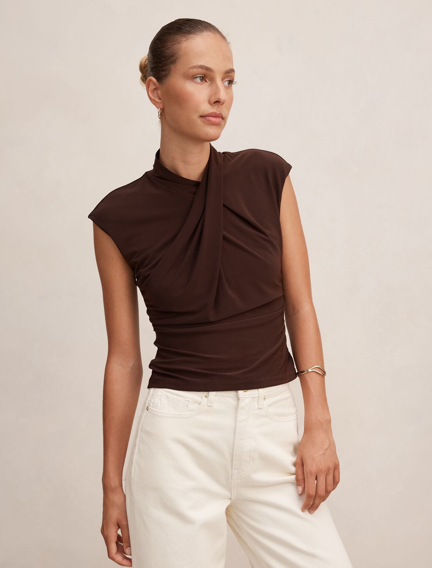 Trinity Twist High Neck Top Bitter Chocolate Forever New
