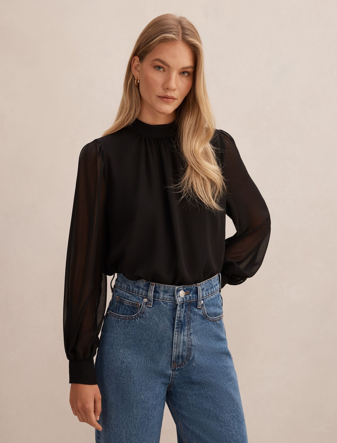 Deja Sheer Blouse Black Forever New