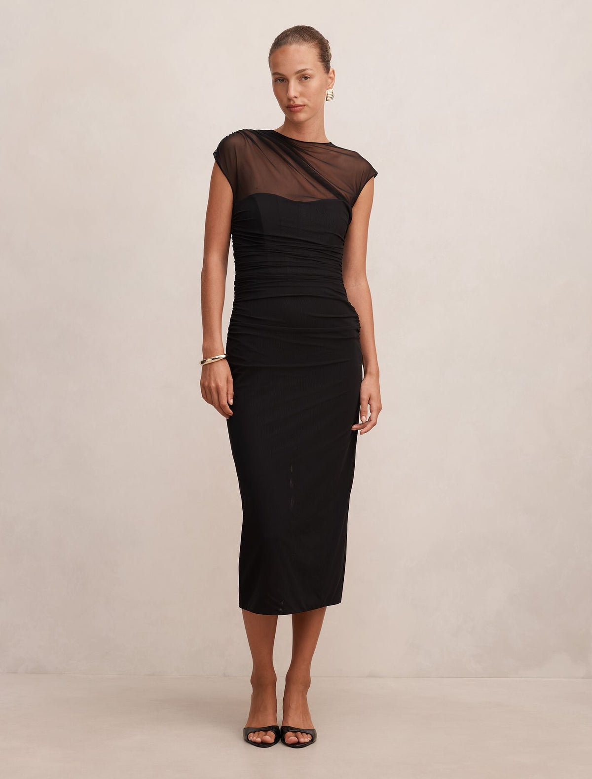 off track black bodycon midi dress with sheer sleeves Dress Black Bodycon Midi Dress With Sheer Black long sleeve