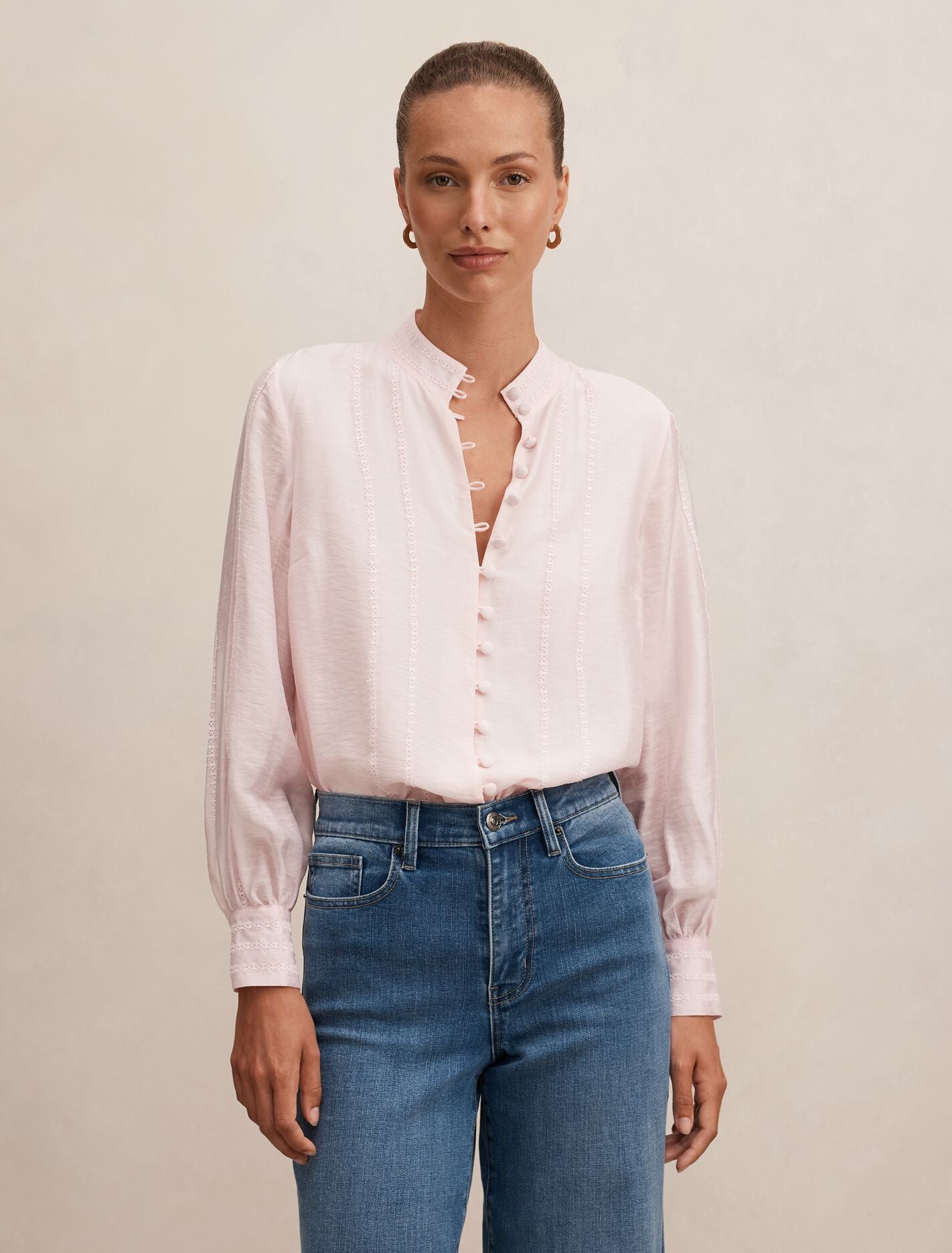 Astra Lace Trim Blouse Barley Pink Forever New