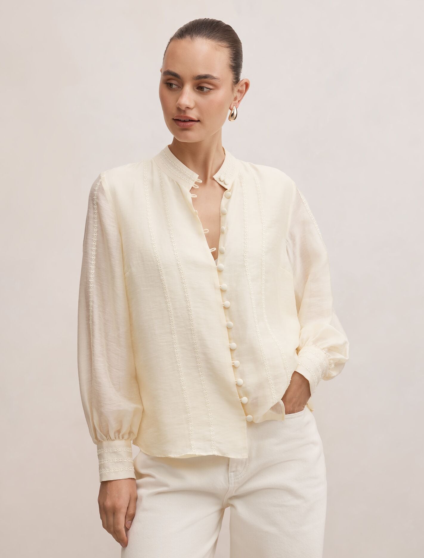 Astra Lace Trim Blouse Soft Yellow | Forever New