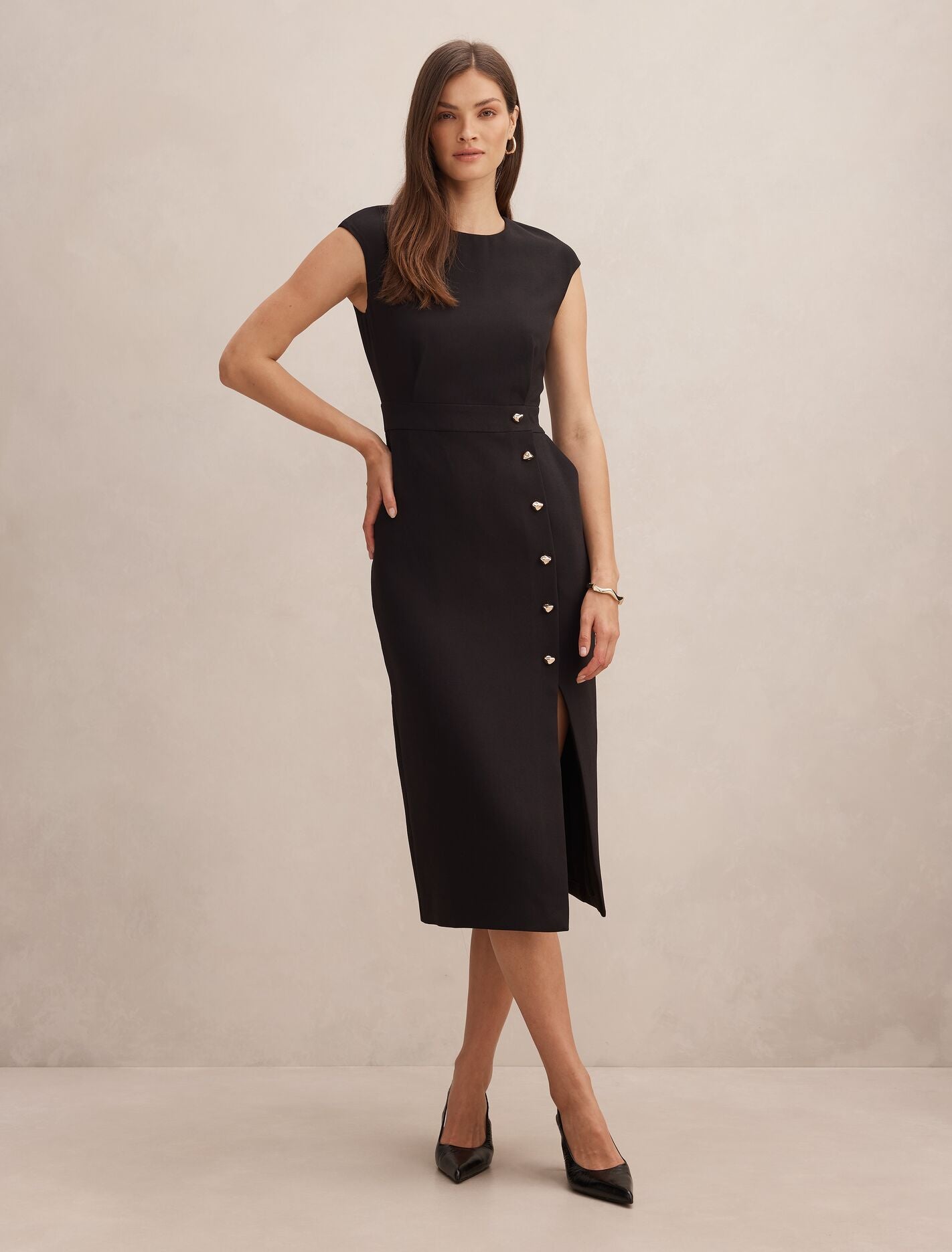 forever new black midi dress Lisette Column Button Midi Dress