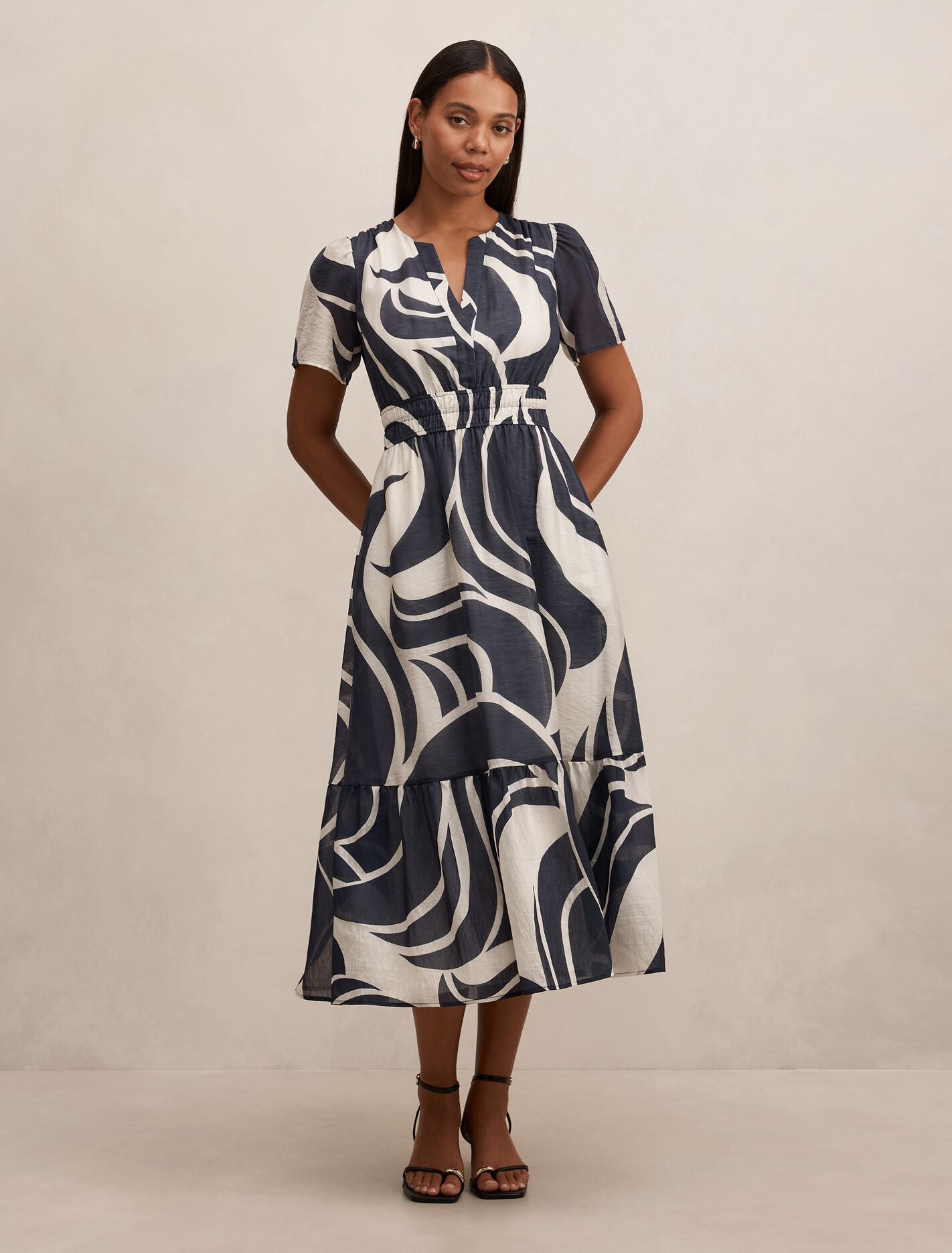 Eleanor Short Sleeve Midi Dress Navy Morley | Forever New