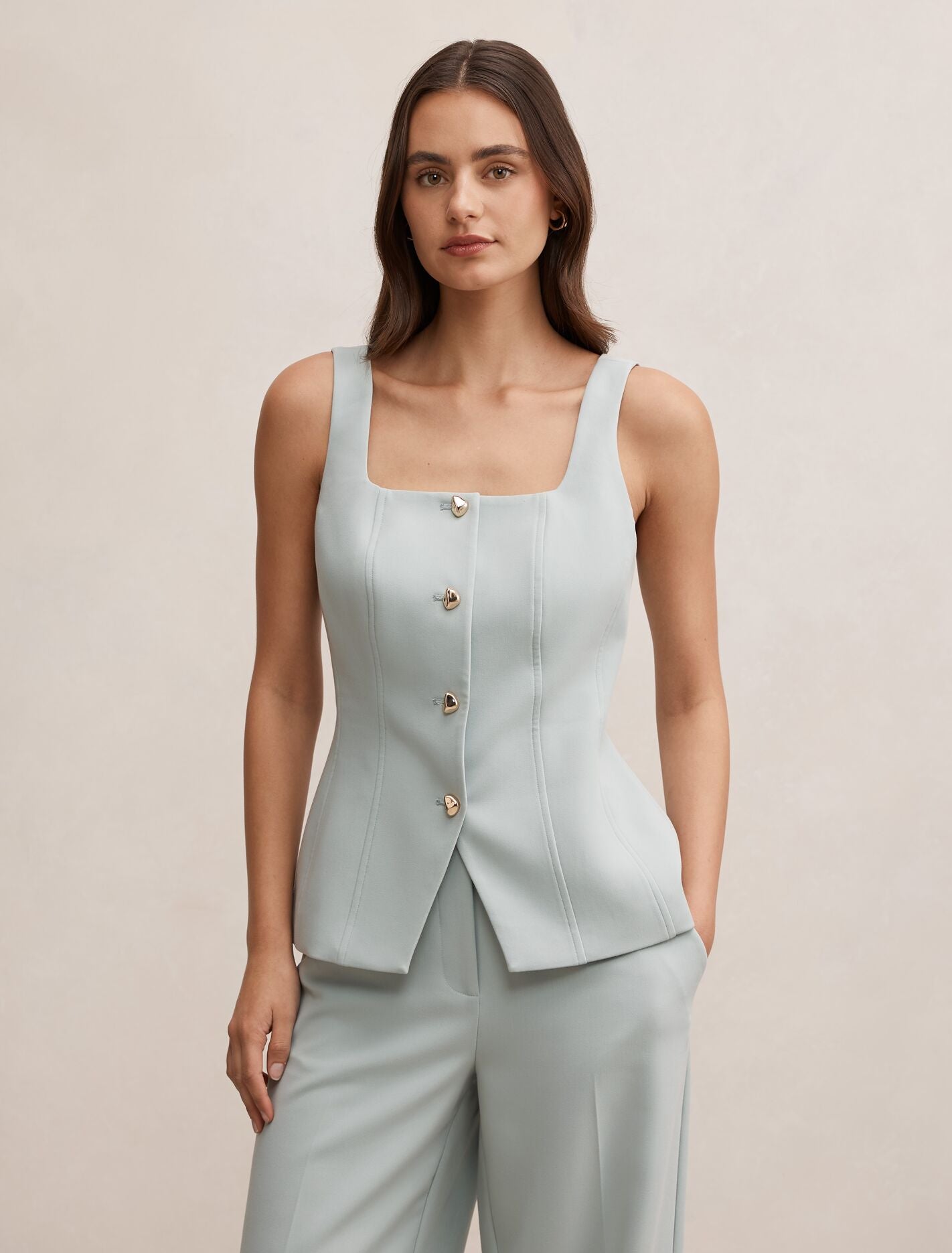 Lee Square Neck Waistcoat Hazy Aqua Suit Forever New