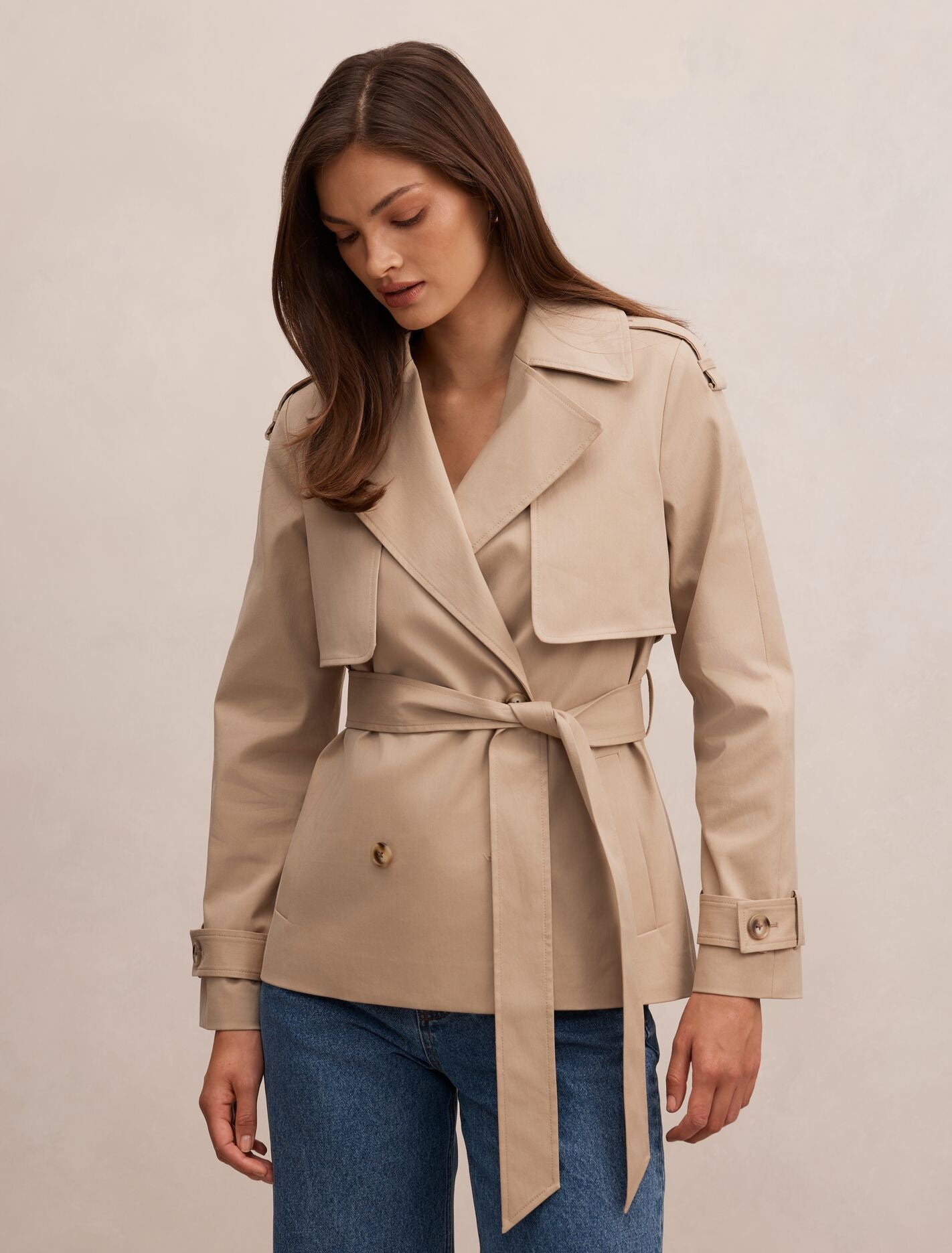 Teagan Short Trench Coat Sand | Forever New