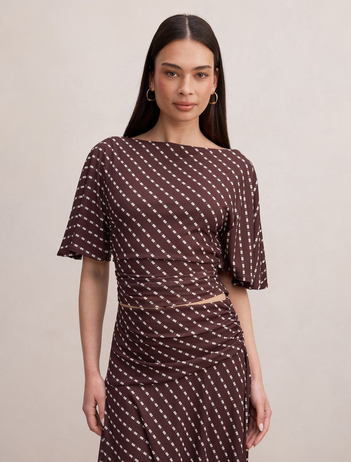 Paige Flutter Sleeve Tie Back Top Alto Geo co-ord Forever New