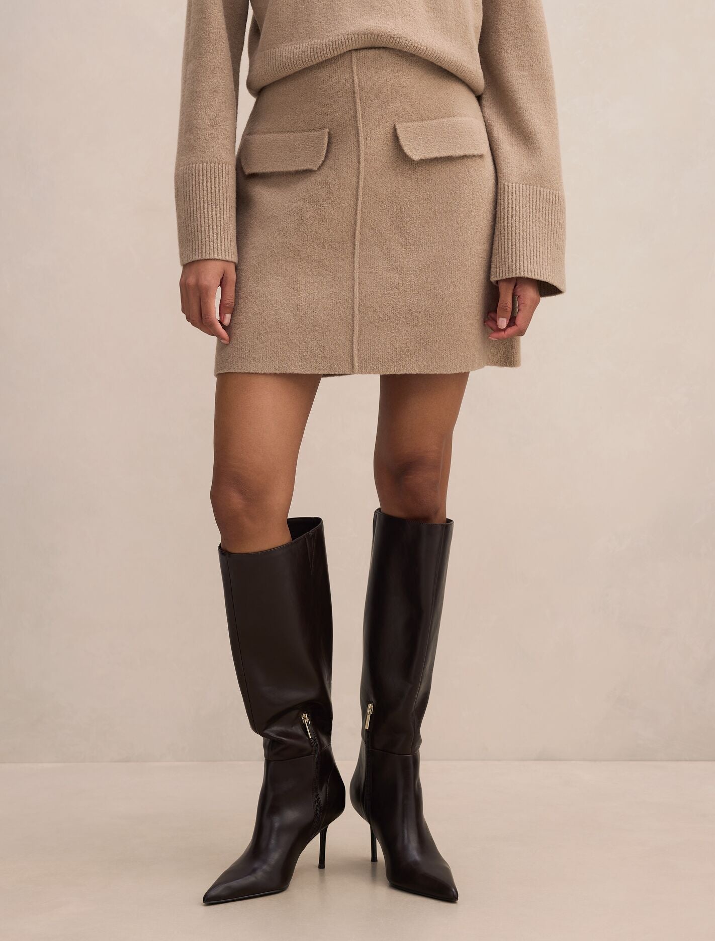 Natalie Petite Knit Mini Skirt Latte Forever New