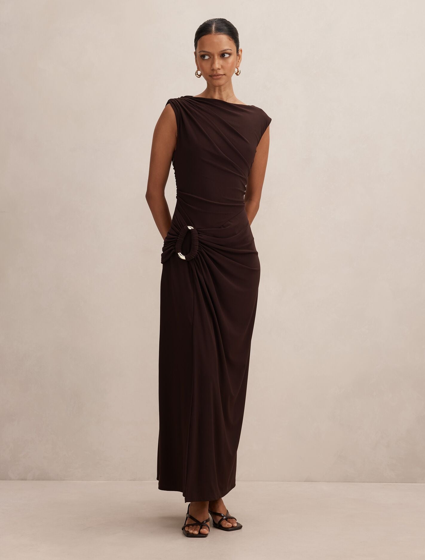 Fiora Petite Hardware Jersey Dress Dark Chocolate | Forever New