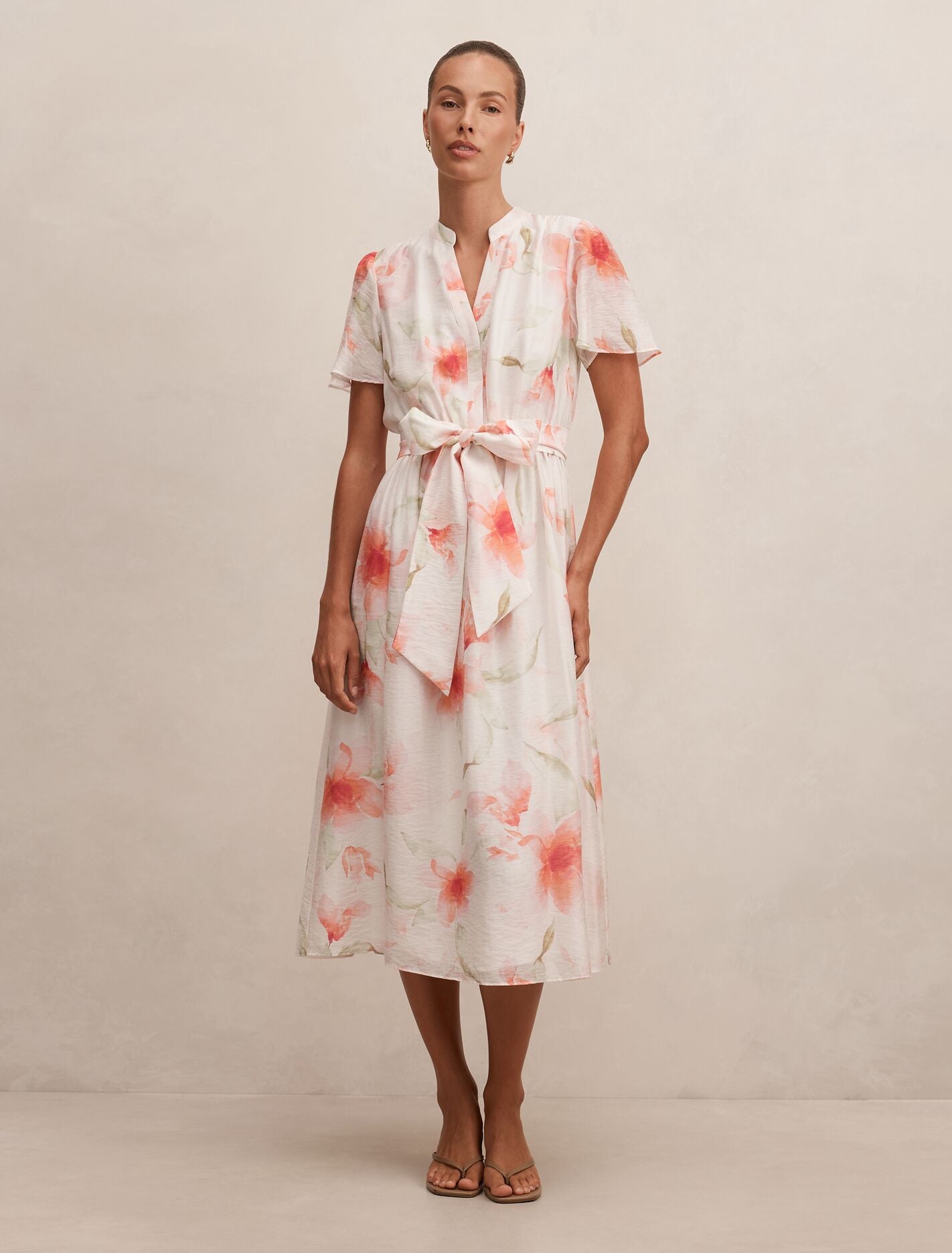 Dahlia Button Tie Midi Dress Arbella Floral Forever New