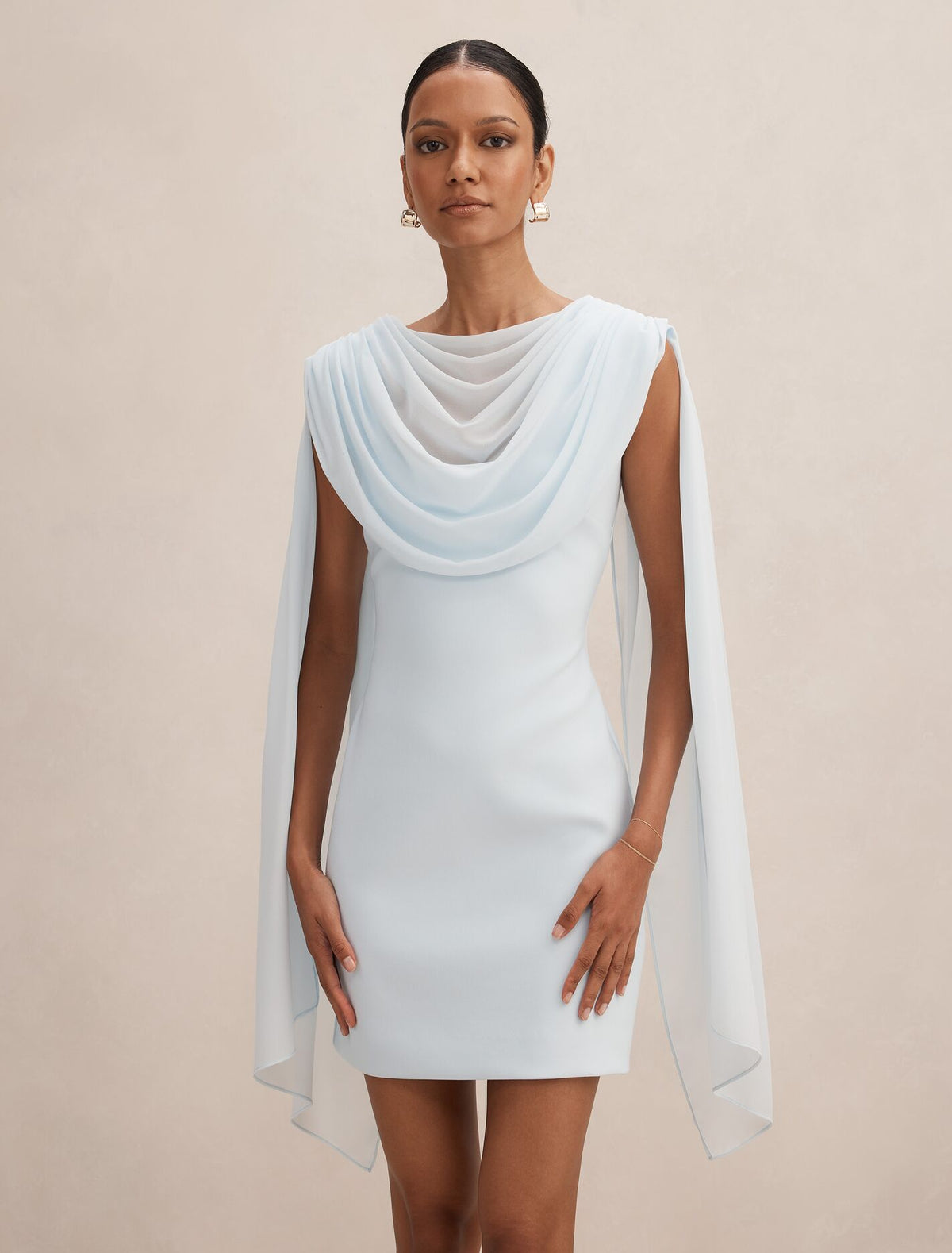 Bowie Petite Mini Dress With Shawl Blue Aqua Forever New