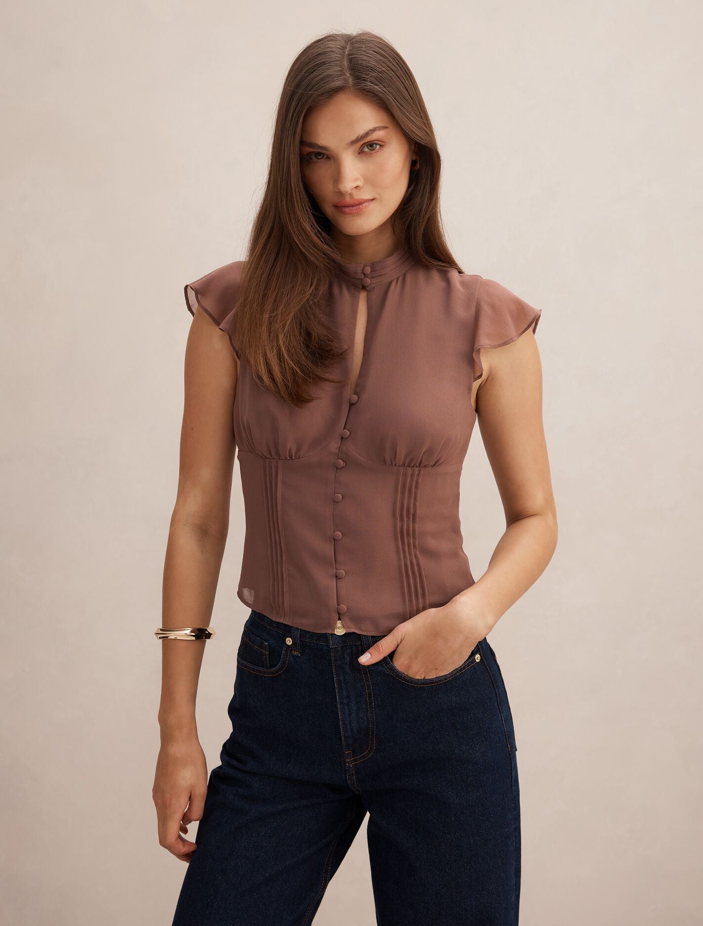 Eden Keyhole Blouse Dark Dove Forever New
