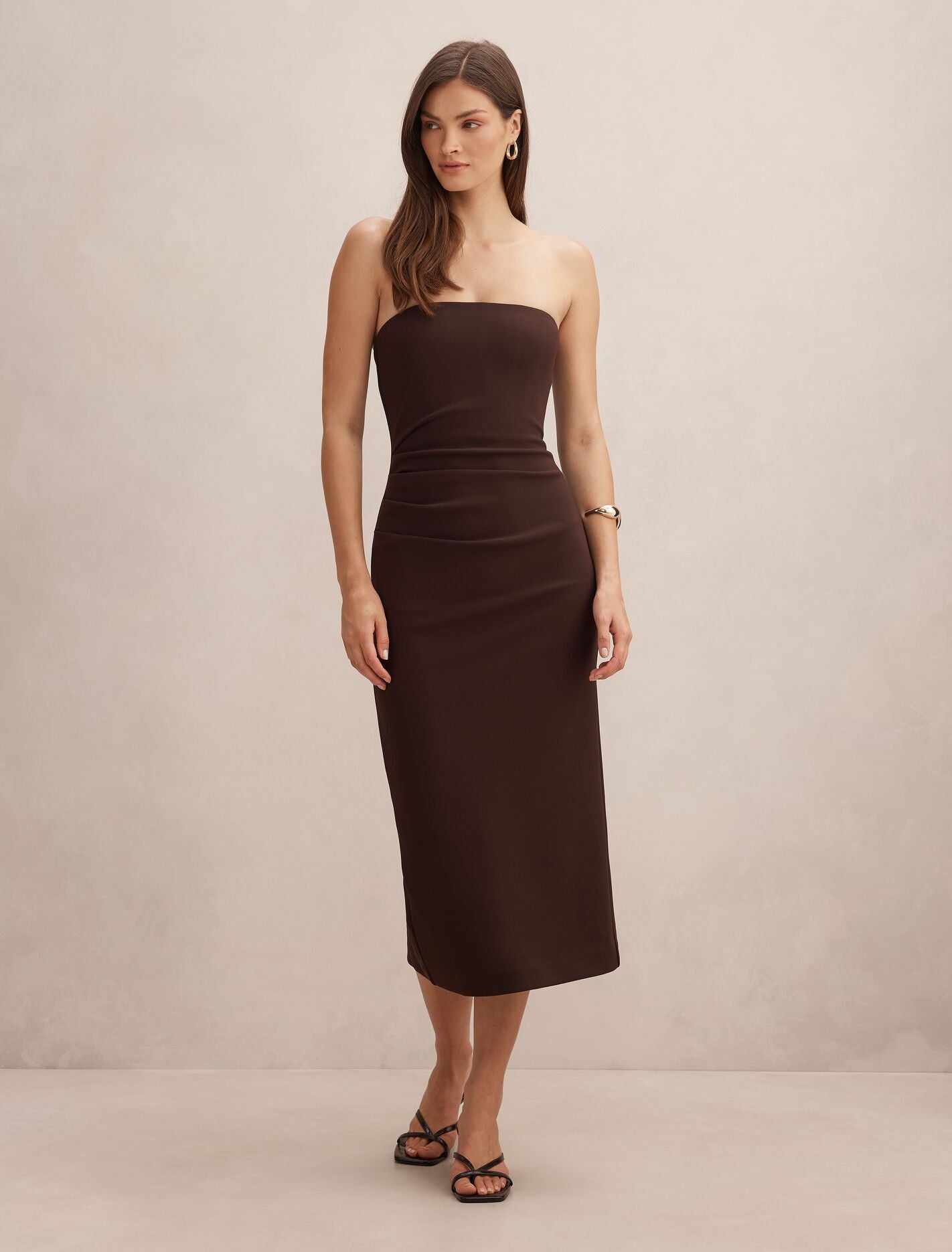 all white bodycon dress Frankie High Neck Keyhole Bodycon Dress Chocolate main image 1