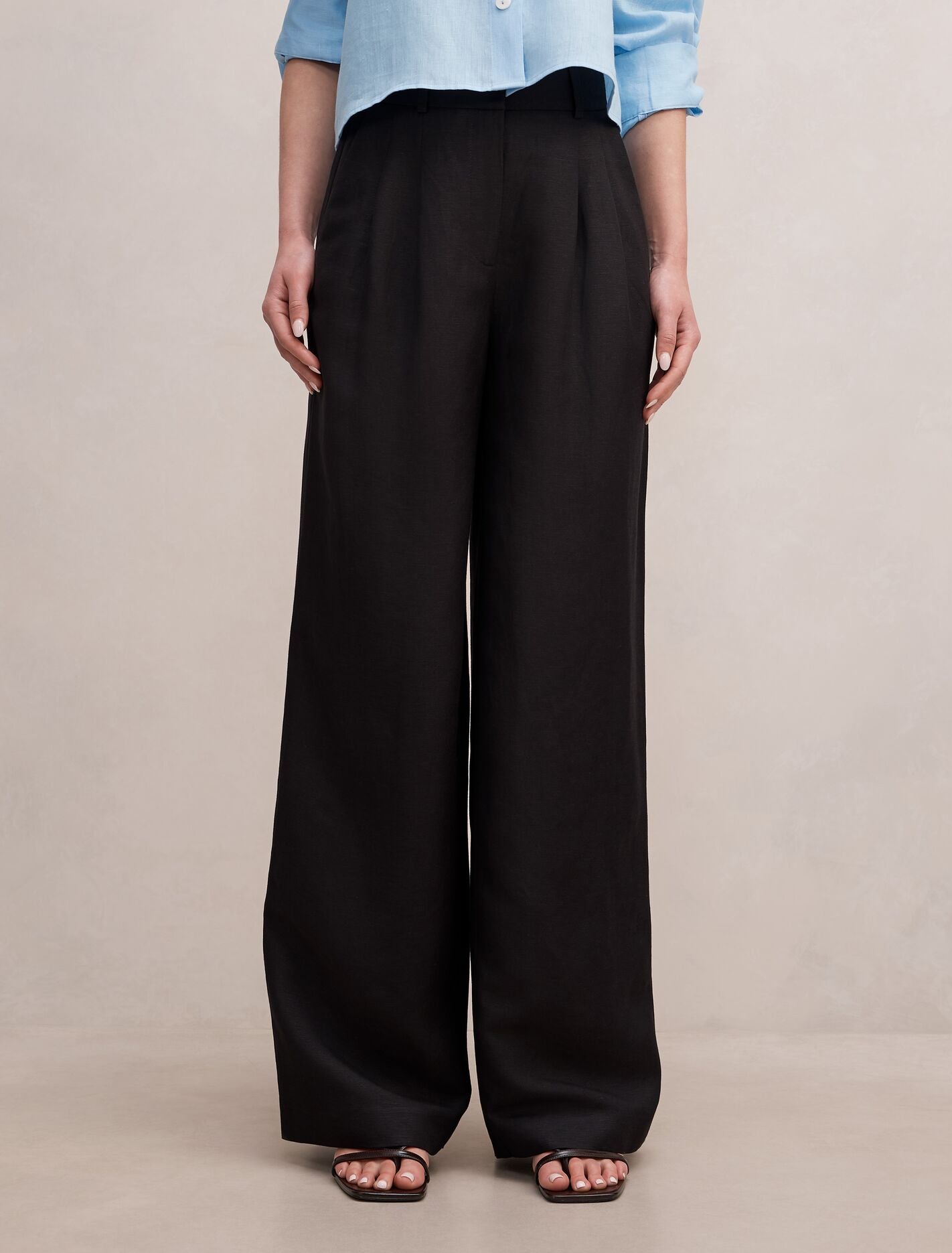 Eva Linen Wide Leg Pants Black Forever New