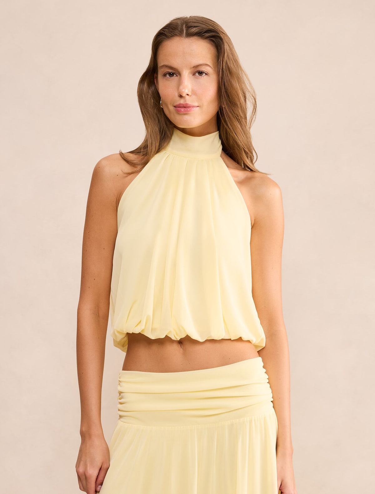 Layne Bubble Waist Halter Top Daffodil Yellow Forever New