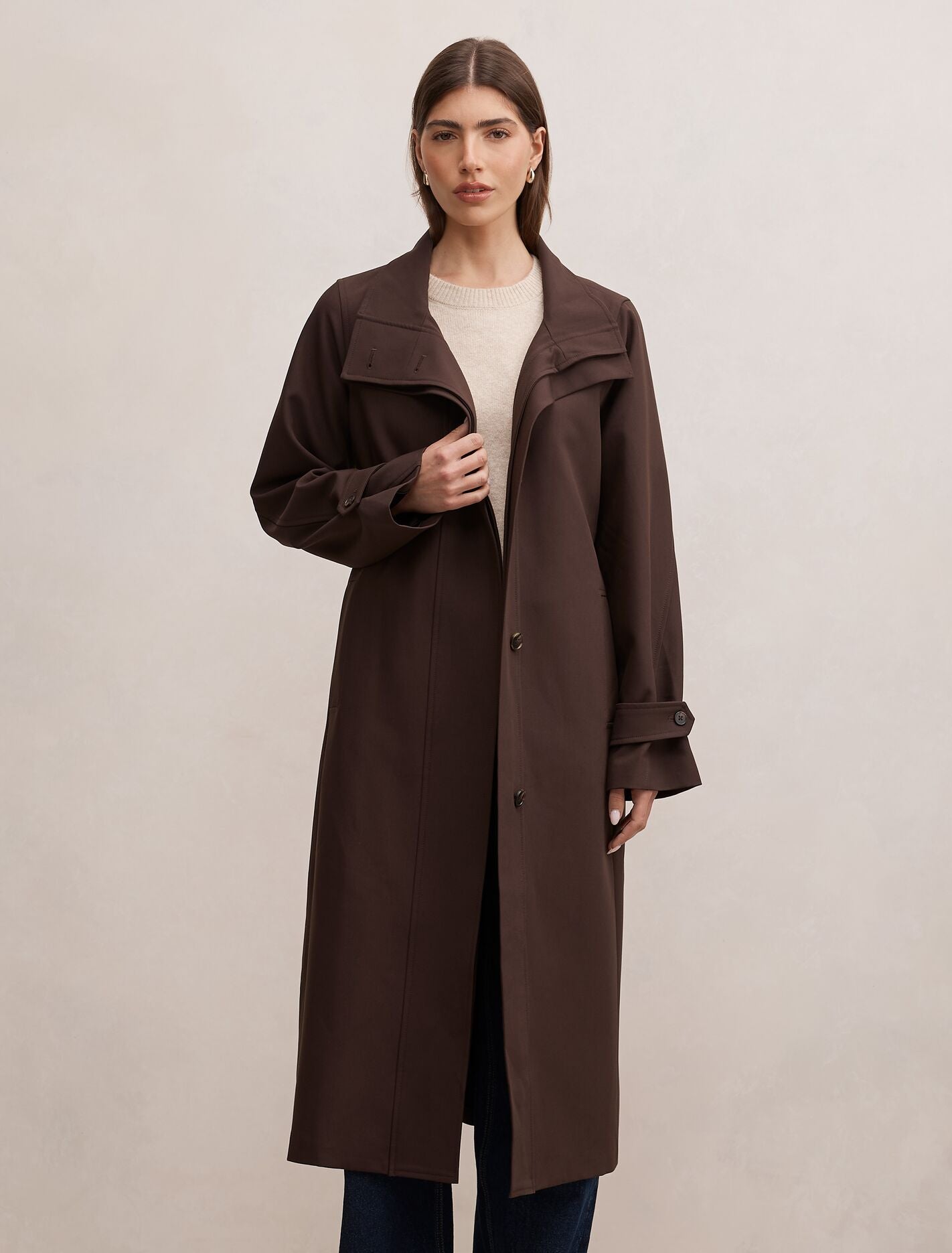 Florence Funnel Neck Trench Coat Chocolate | Forever New