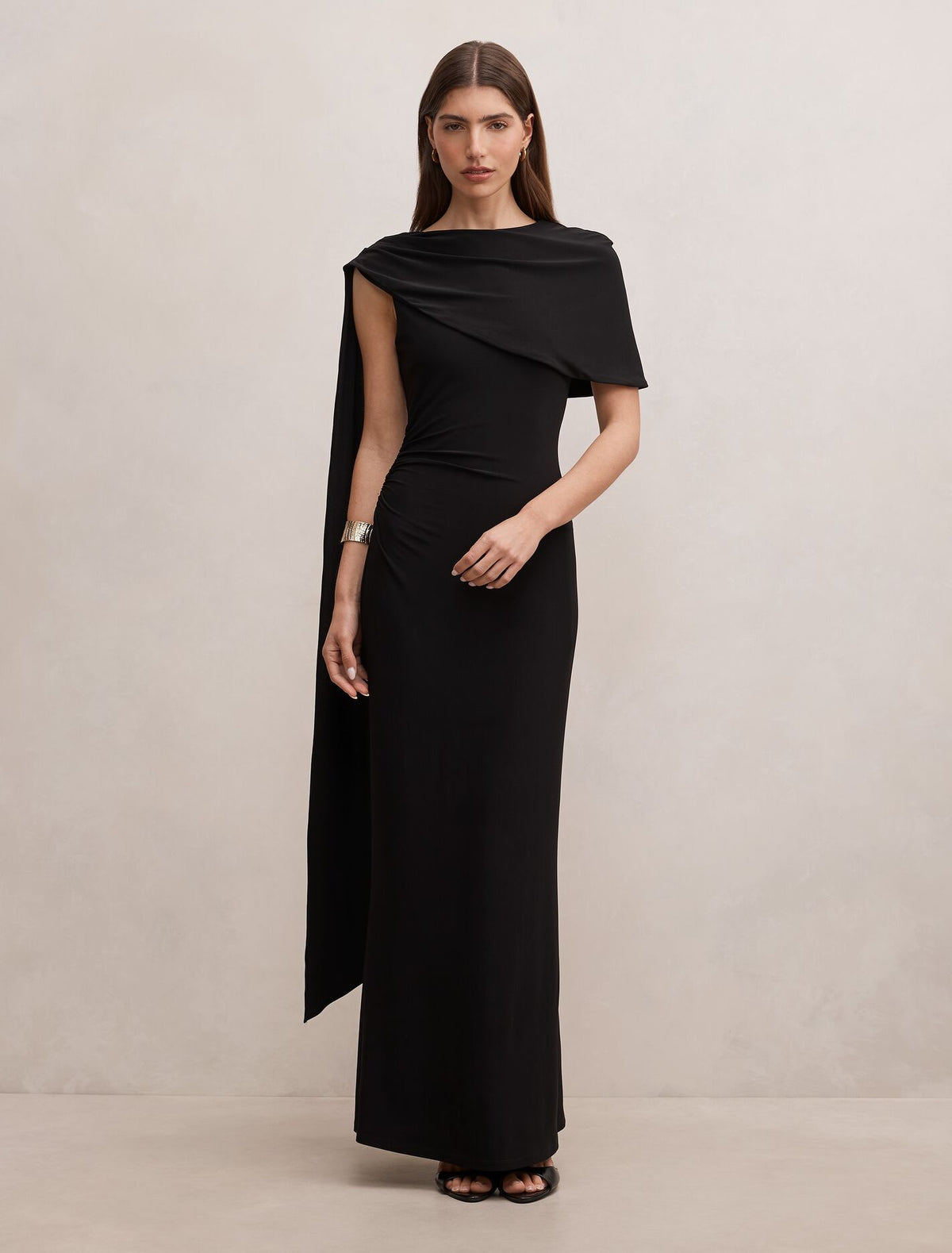 black maxi dress with scarf Kosa Cape Fashion Long Dresses With GL-06.20.25 This stylish dress features Size:xs (0/2)