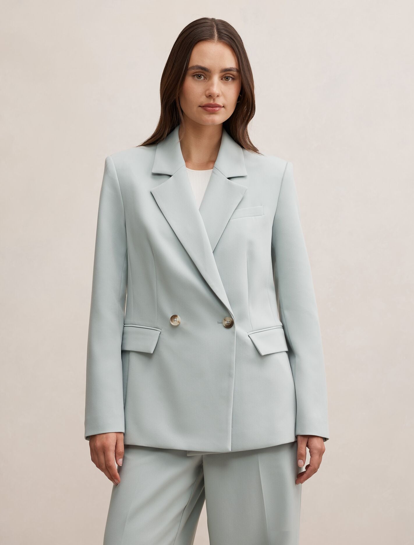 Lee Double Breasted Blazer Hazy Aqua Suit | Forever New