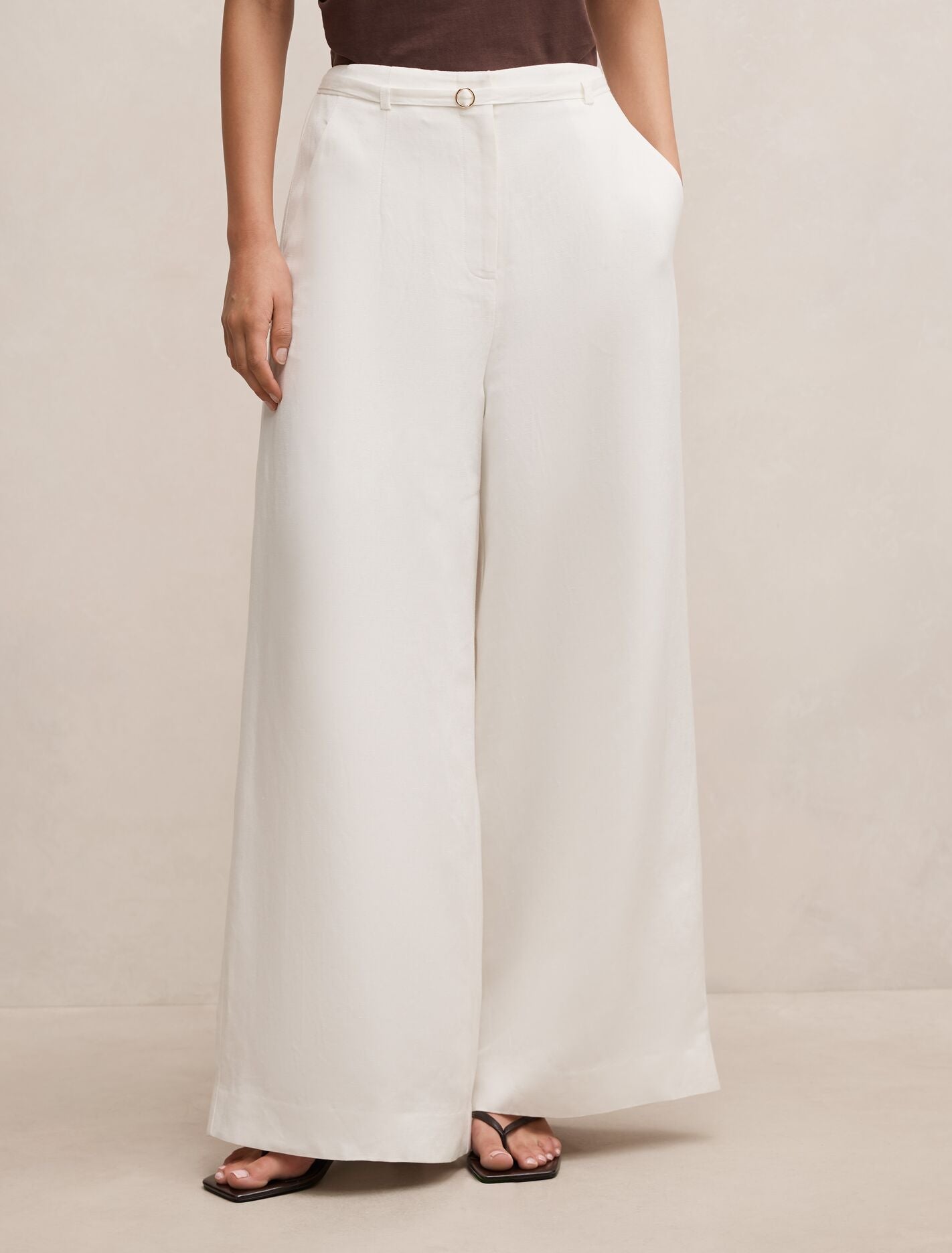 Matilda Linen Blend Wide Leg Pants Porcelain Forever New
