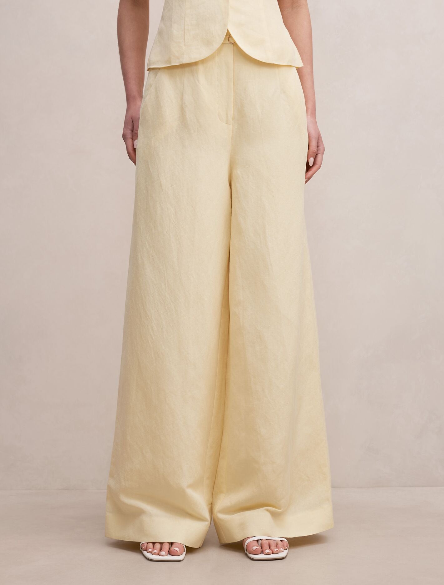 Matilda Linen Blend Wide Leg Pants Butter Yellow Set Forever New