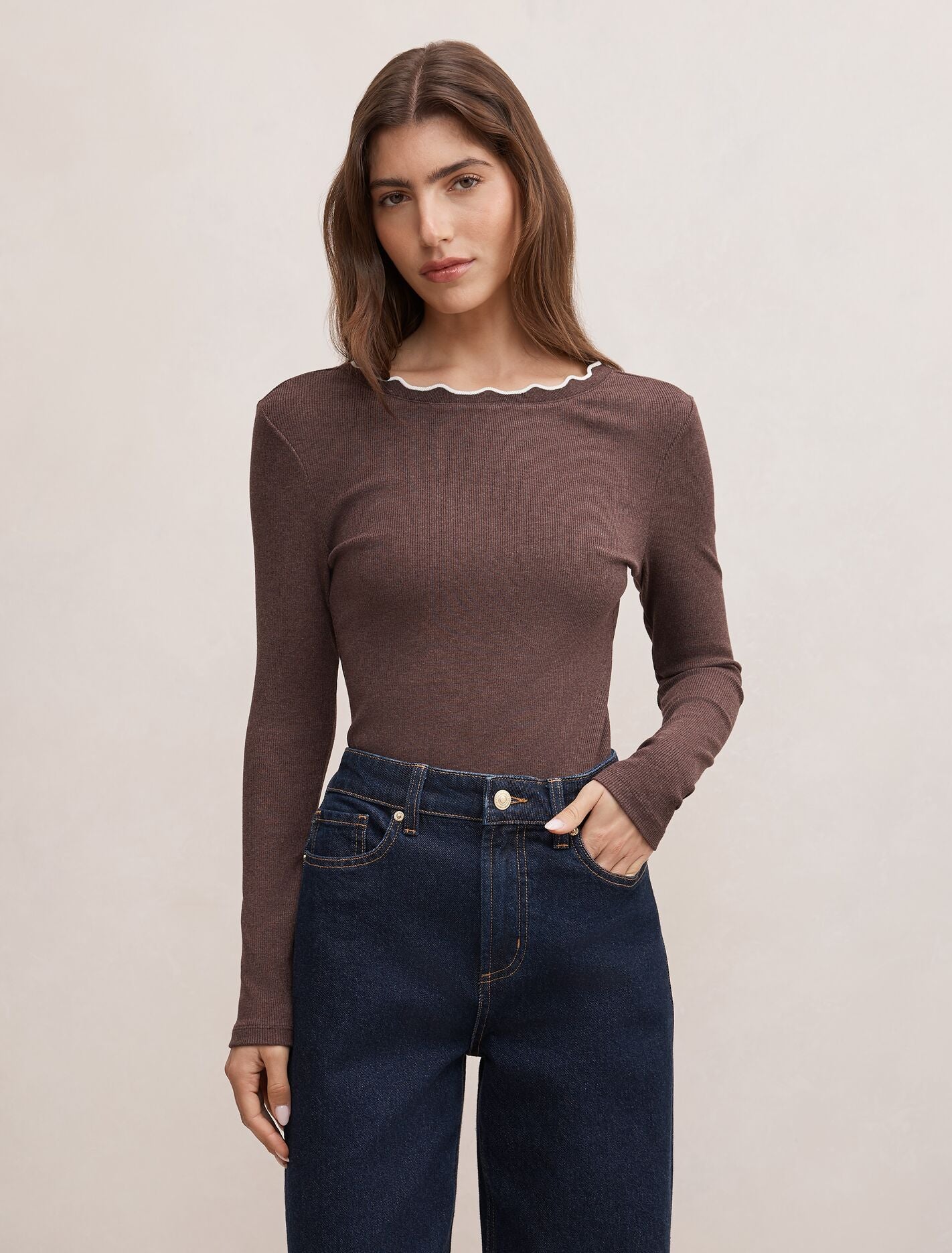 Rebecca Scallop Long Sleeve Top Forever New
