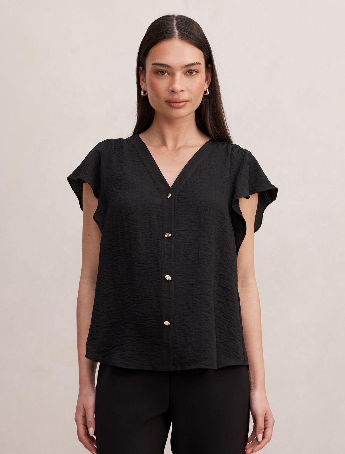 Cecilia Flutter Sleeve Blouse Black Forever New