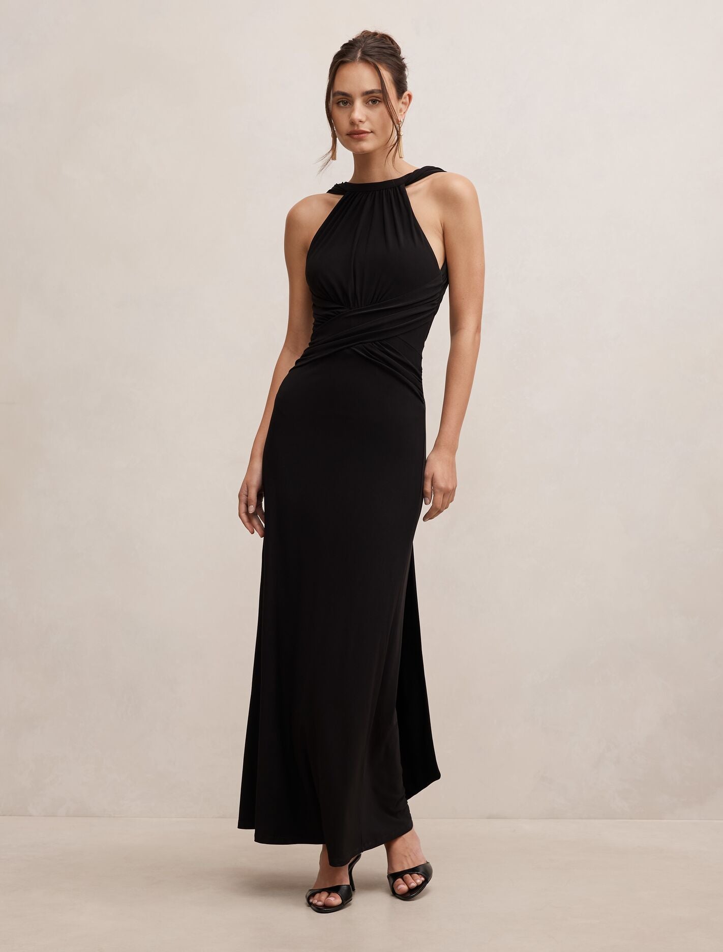 Rosalba Gathered Panel Maxi Dress Black Forever New