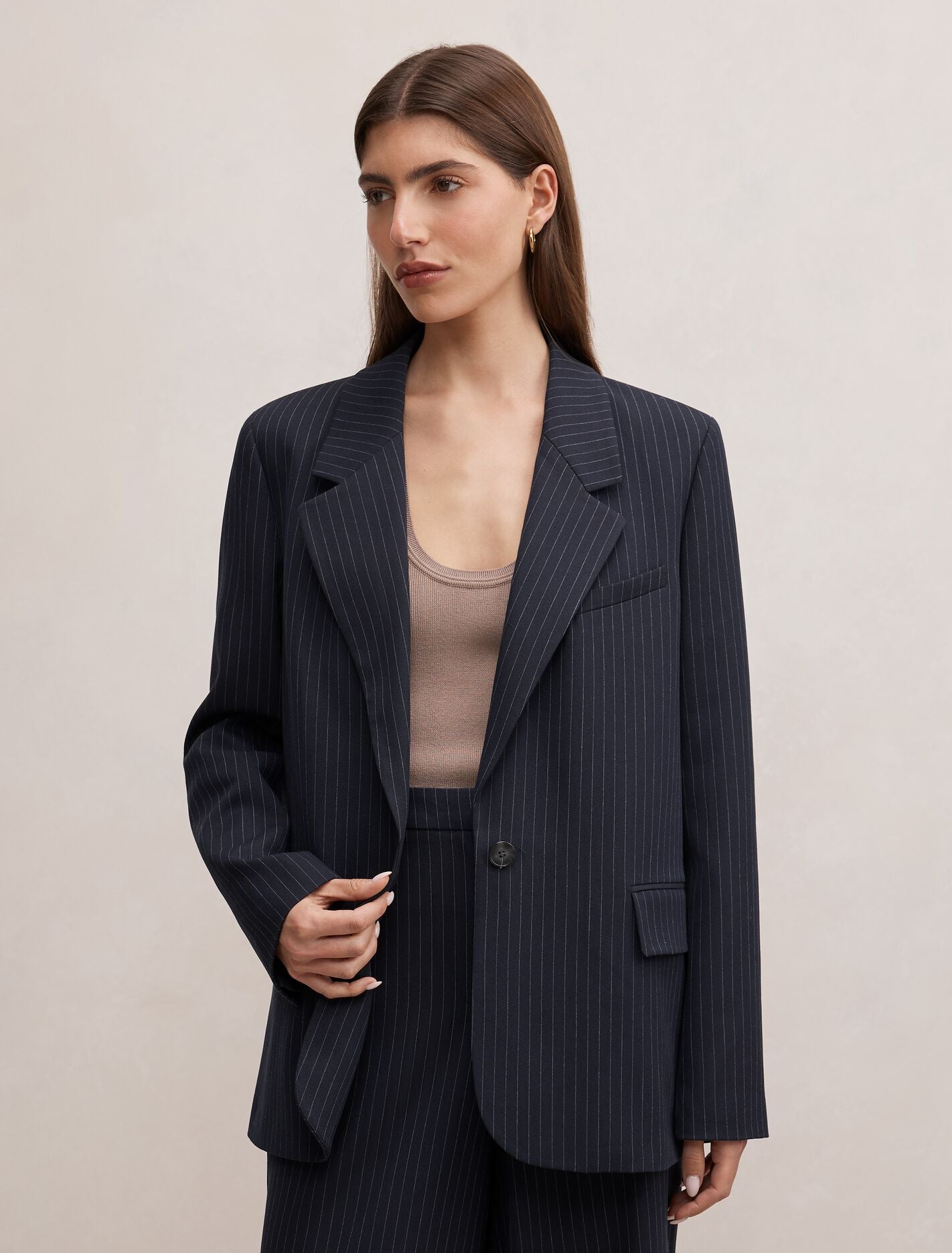 Paloma Single Breasted Blazer Navy Pinstripe Suit Forever New