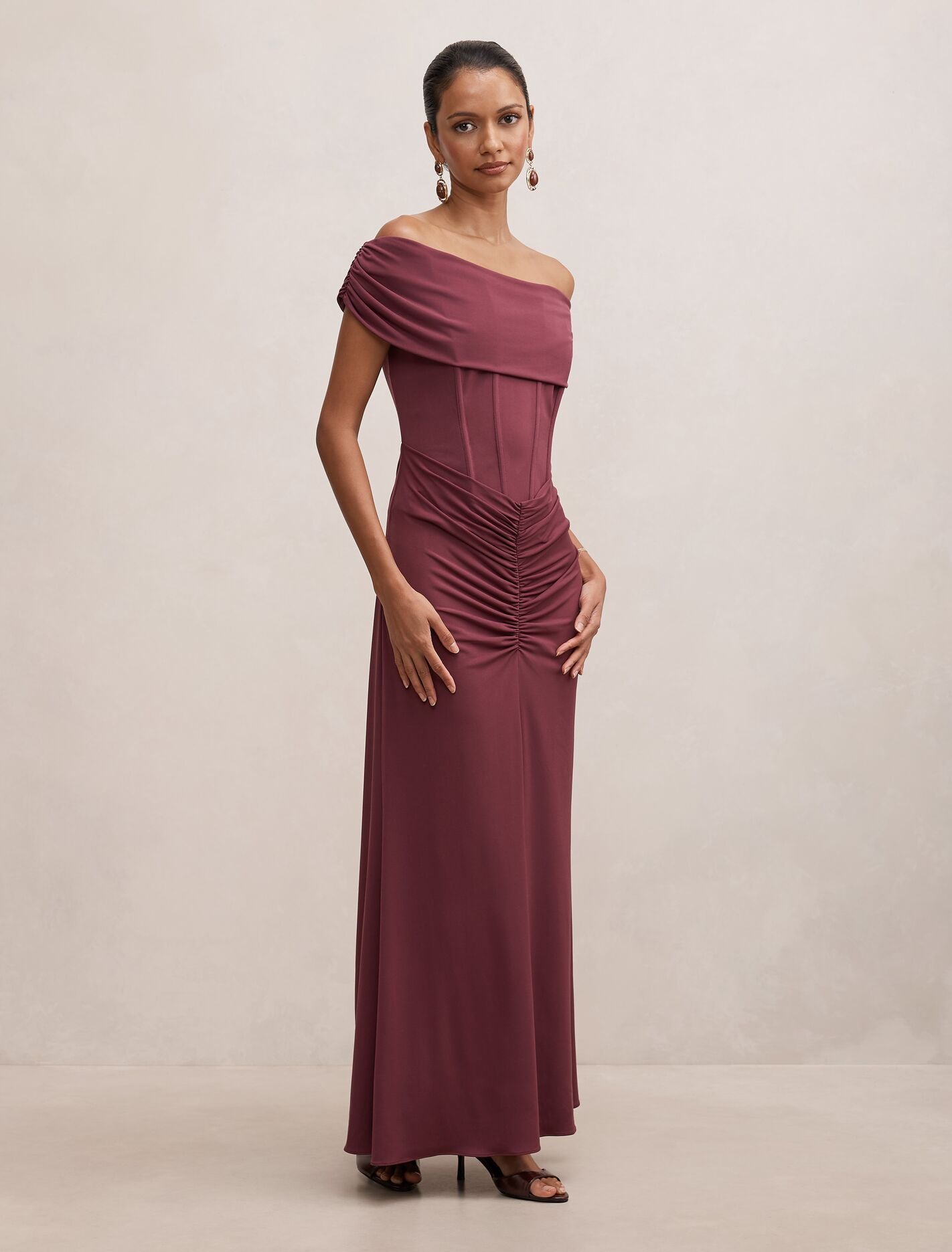 Ania Petite Ruched Bardot Maxi Dress Forever New