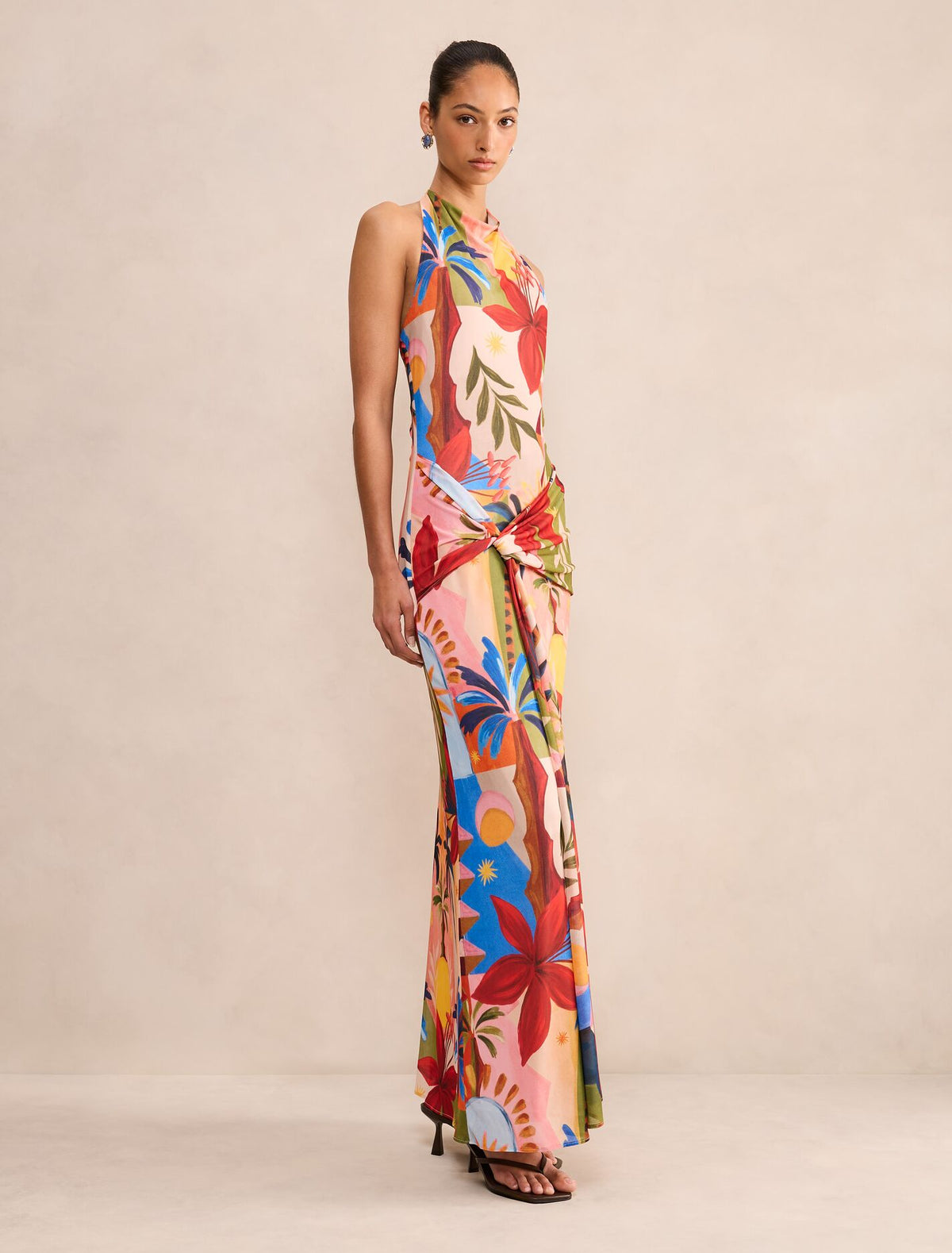 Abby Printed Halter Mesh Midi Dress