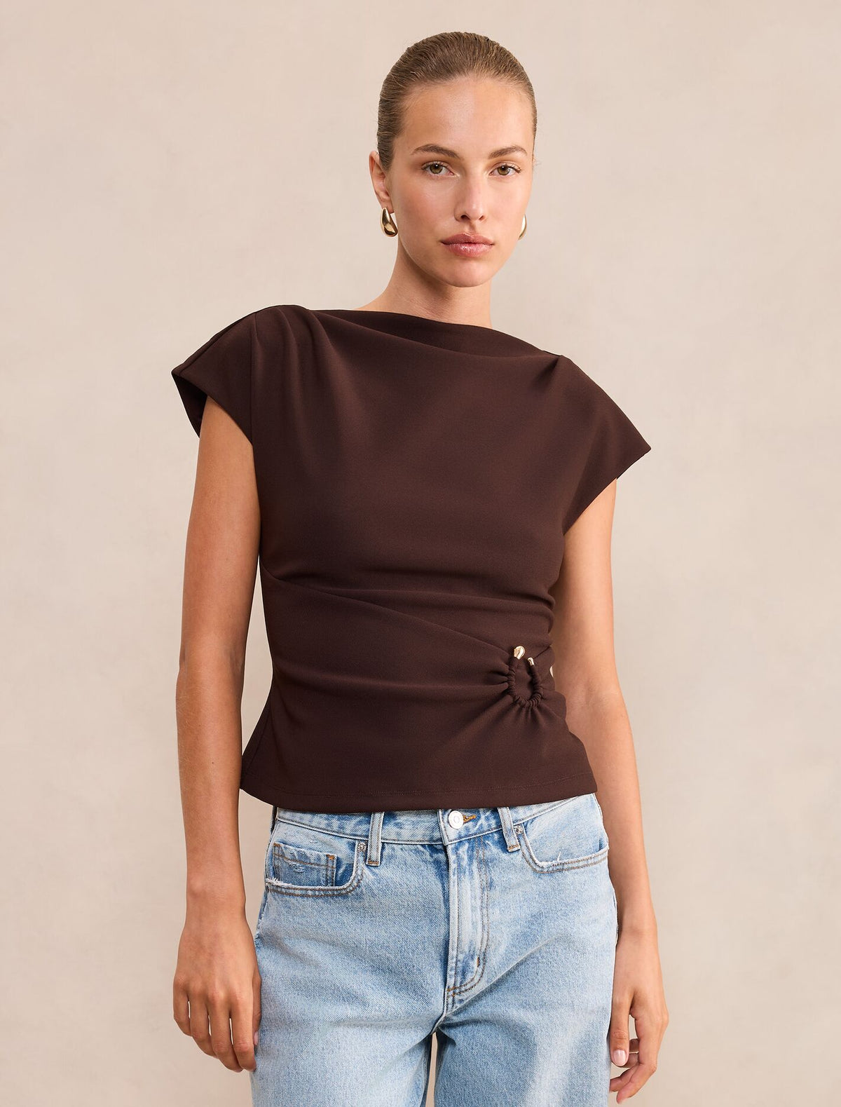 Sophia Hardware Detail Top Dark Chocolate Forever New