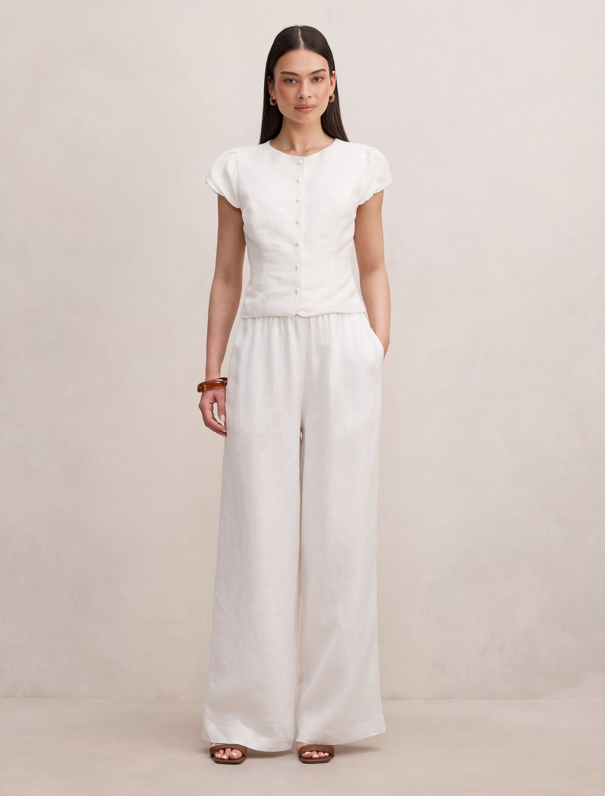Ella Button Up Linen Top Forever New