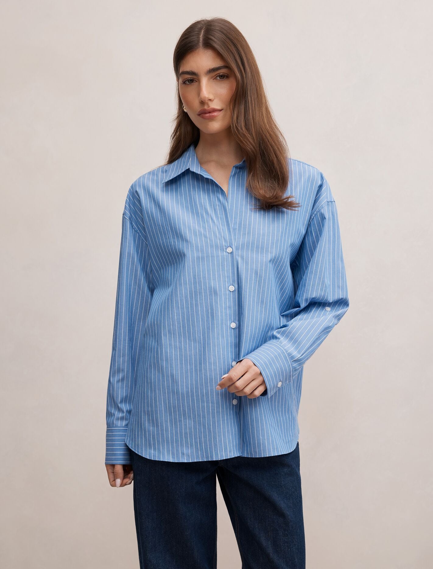 Ivie Oversized Shirt Mid Blue Stripe Forever New