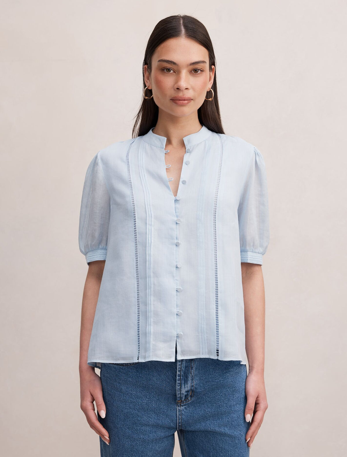 Skye Trim Detail Blouse Blue Bell Forever New