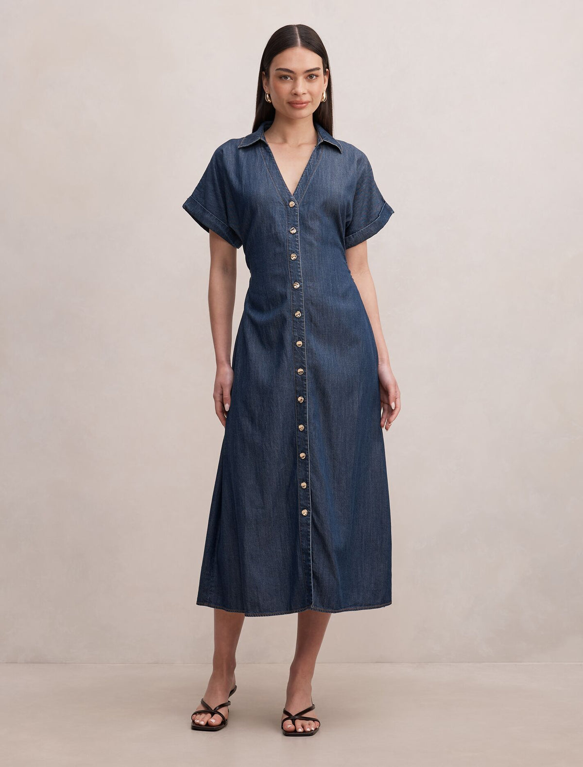 Penny Cinched Waist Midi Dress Indigo Chambray Forever New