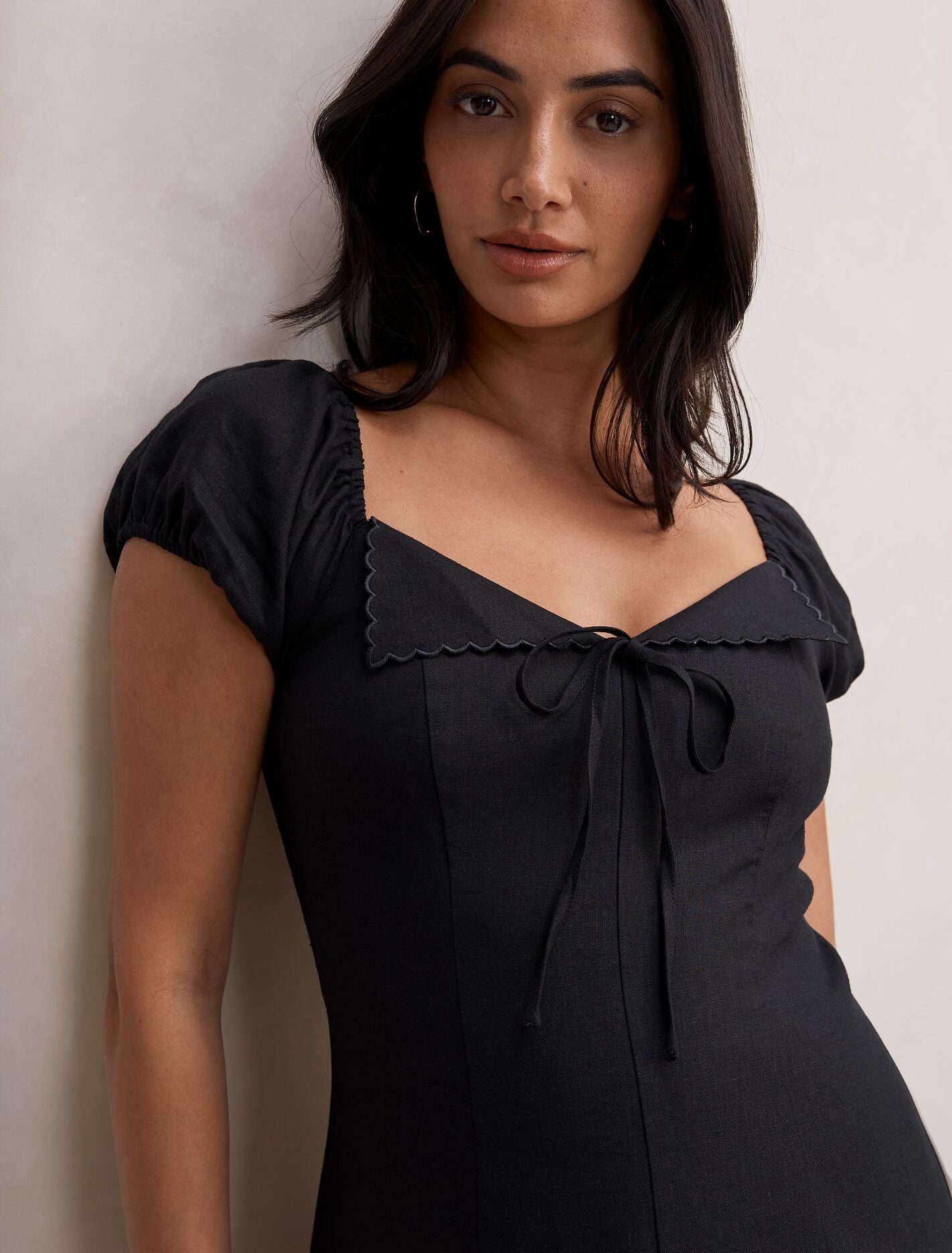 Portia Folded Collar Linen Midi Dress Forever New