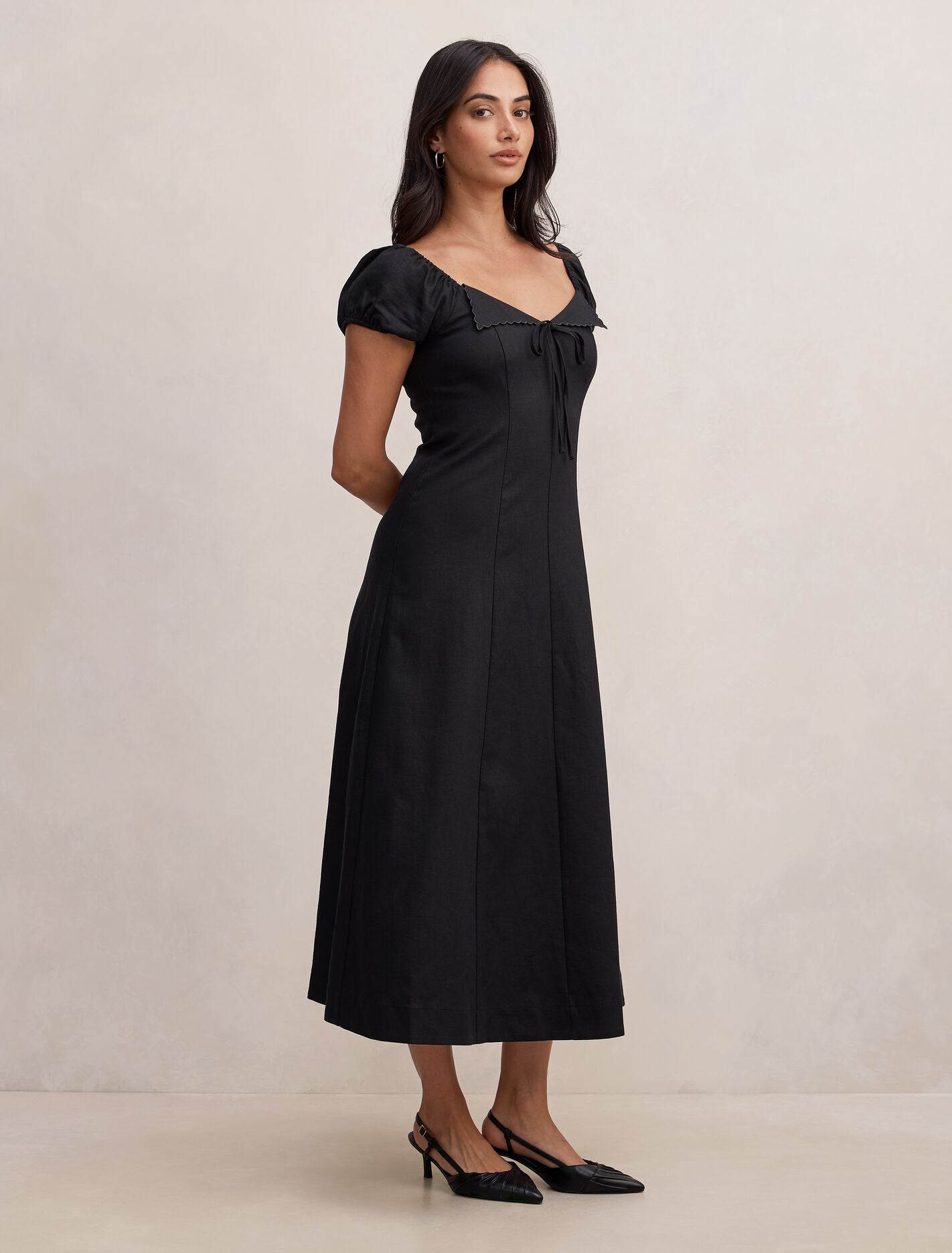 Portia Folded Collar Linen Midi Dress Forever New
