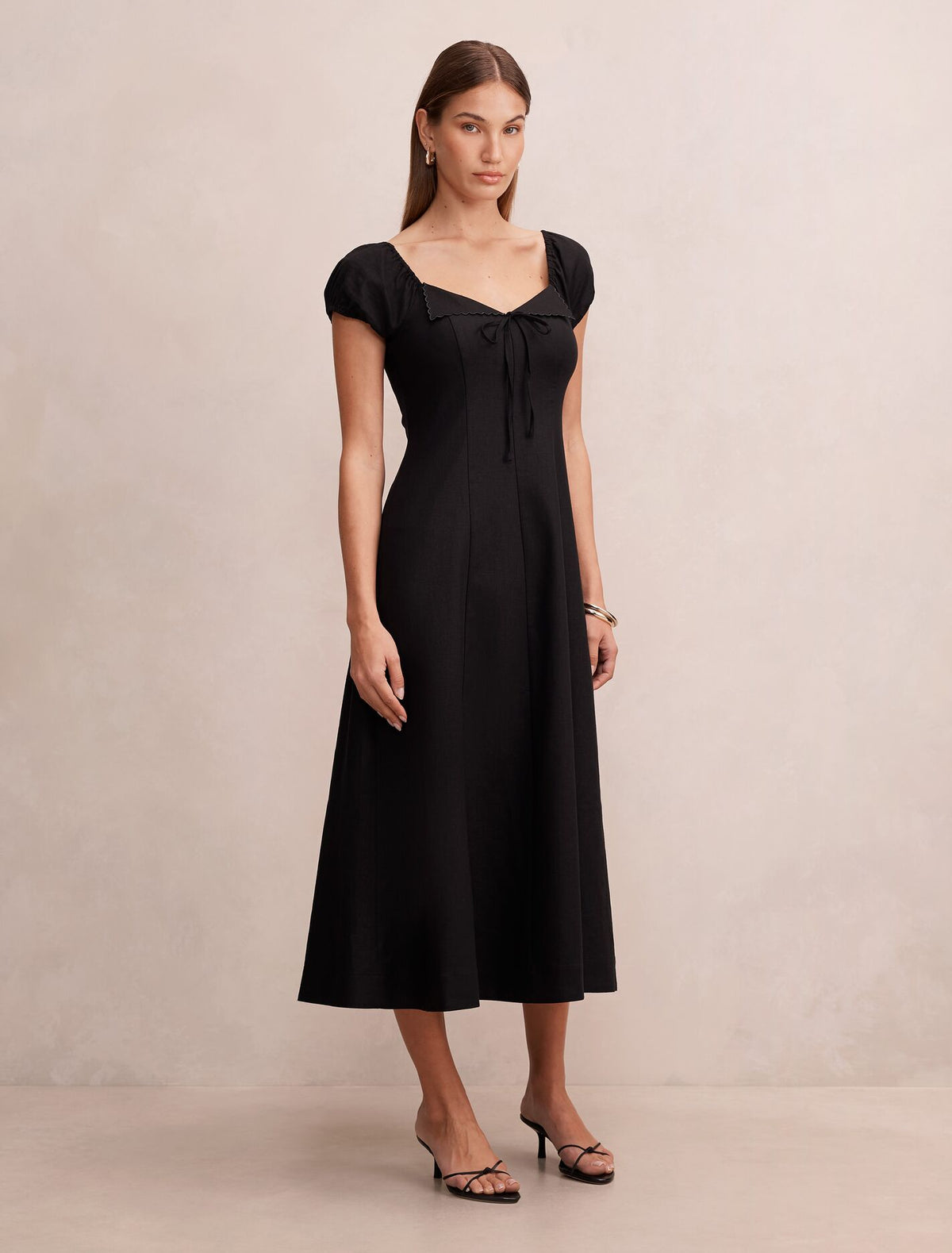 Portia Folded Collar Linen Midi Dress Forever New
