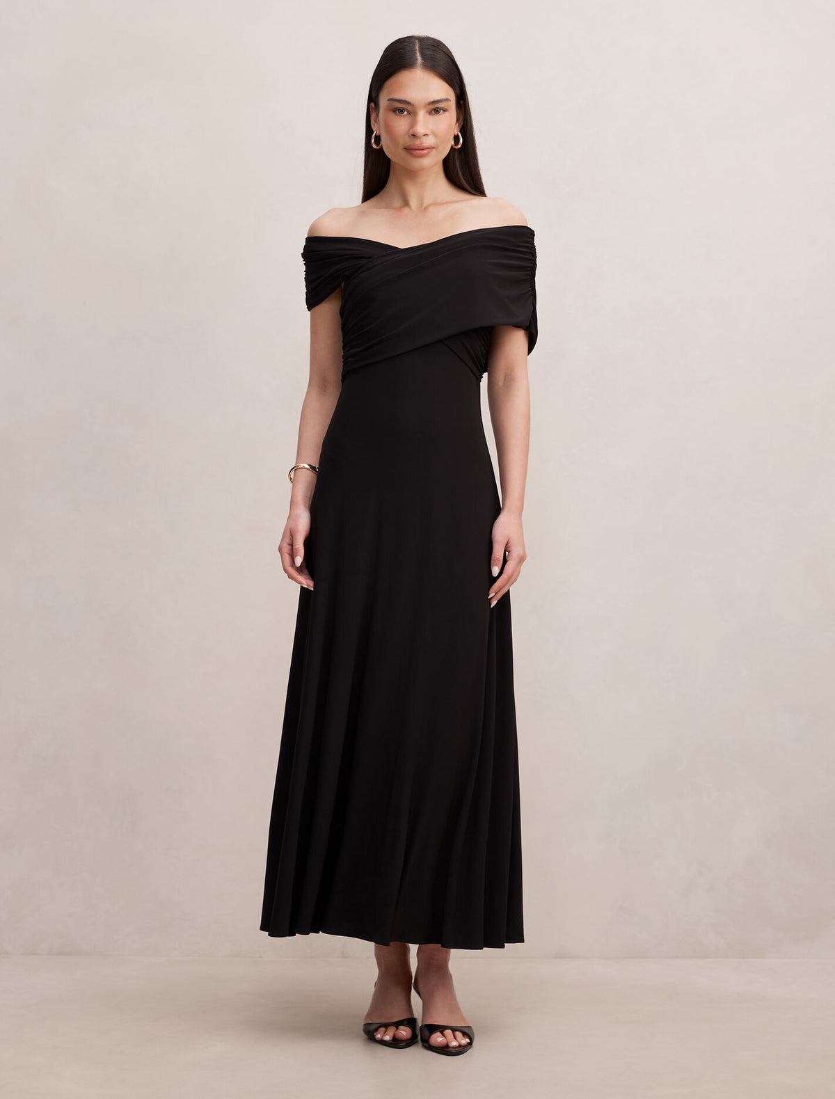 Nika Off Shoulder Midi Dress Black Forever New