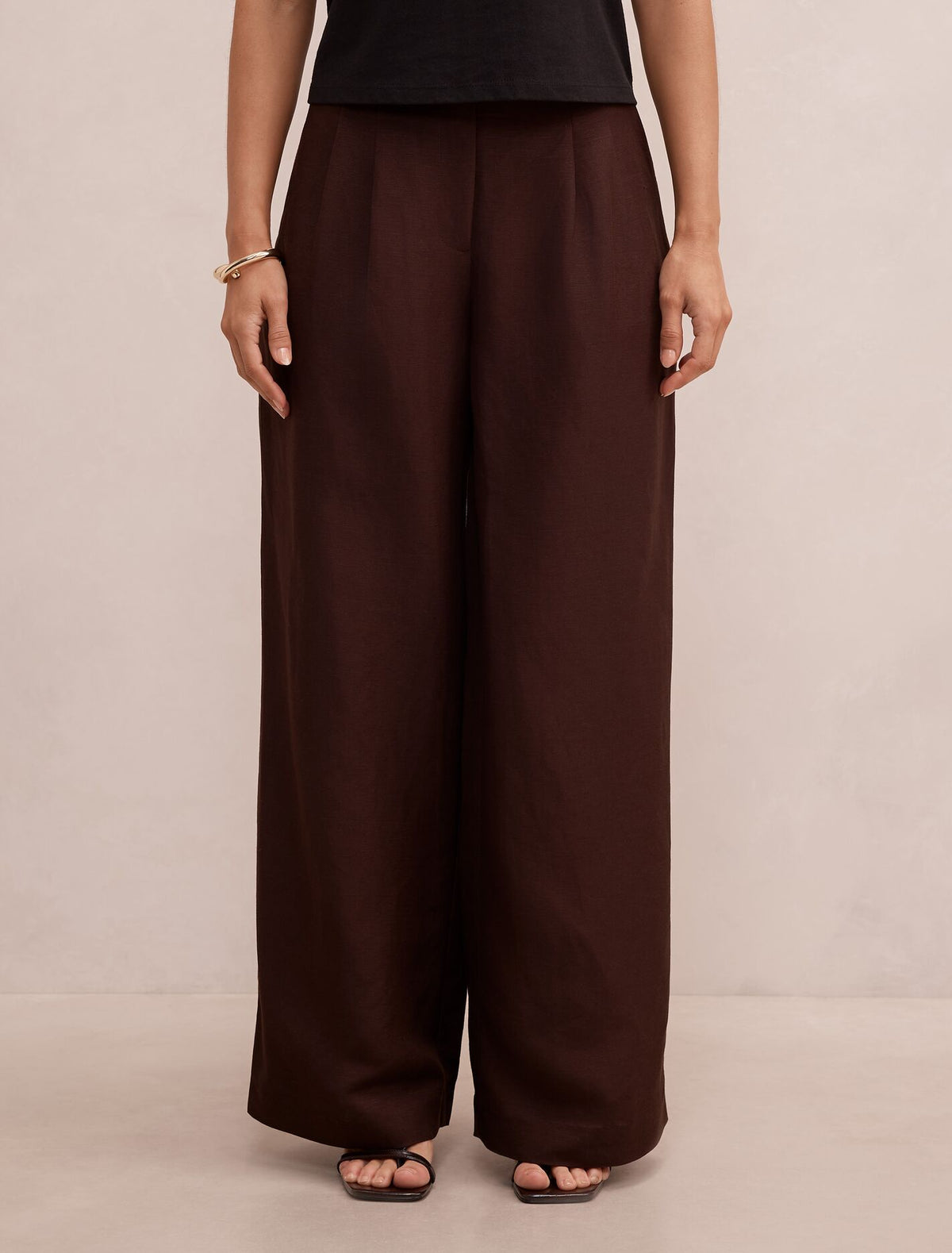 Eva Petite Linen Wide Leg Pants Dark Chocolate Forever New