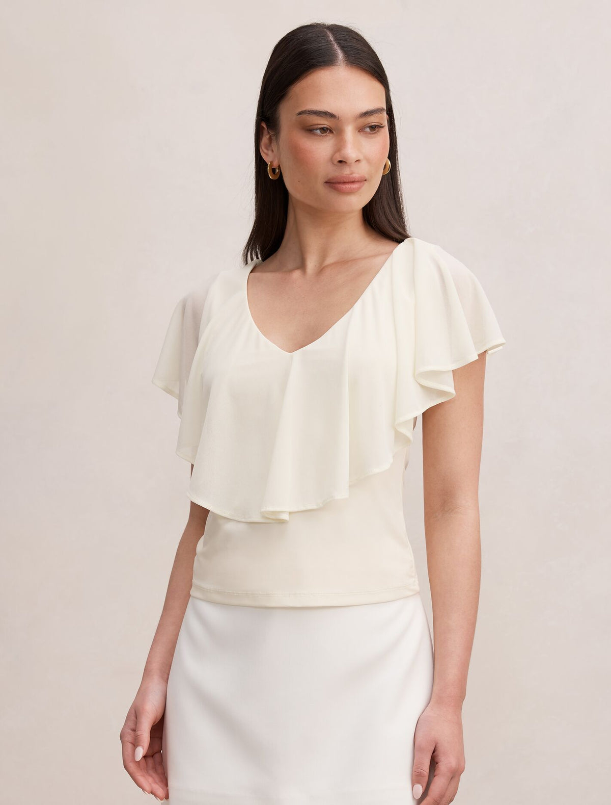 Valentina V Neck Ruffle Top Cream Forever New