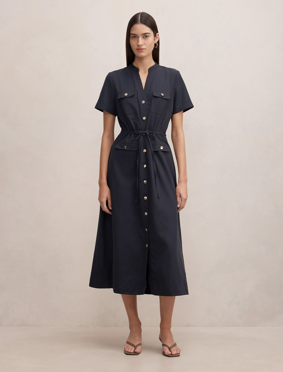 Tessa Button Down Midi Dress Washed Navy Forever New