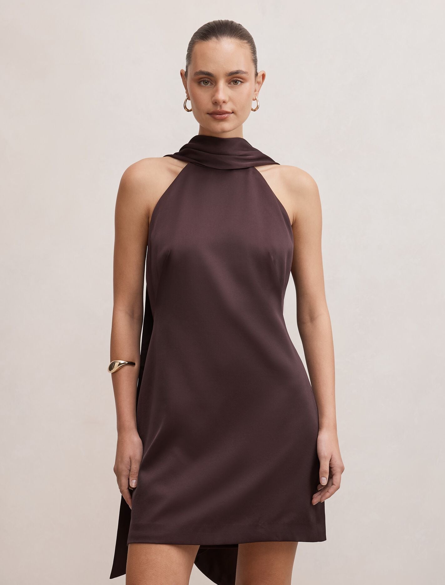 Rowena Mini Scarf Dress Plum Brown Forever New