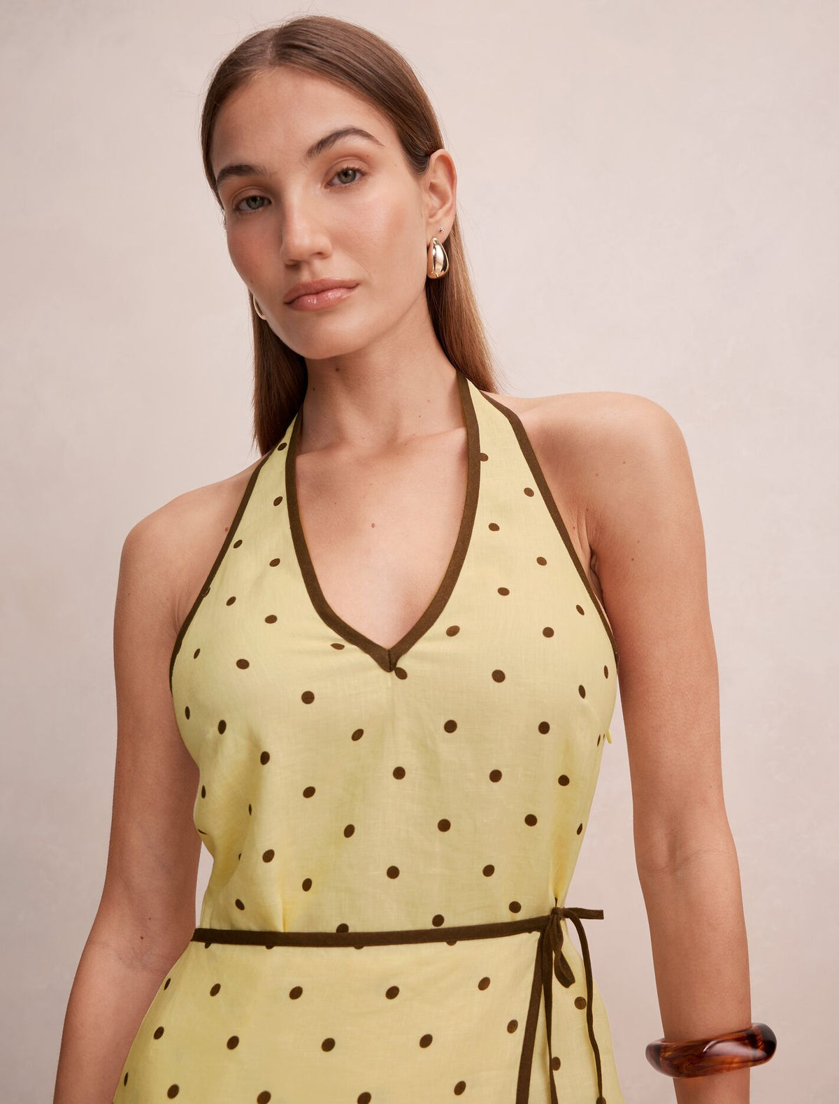Ava Wrap Halter Linen Mini Dress Forever New