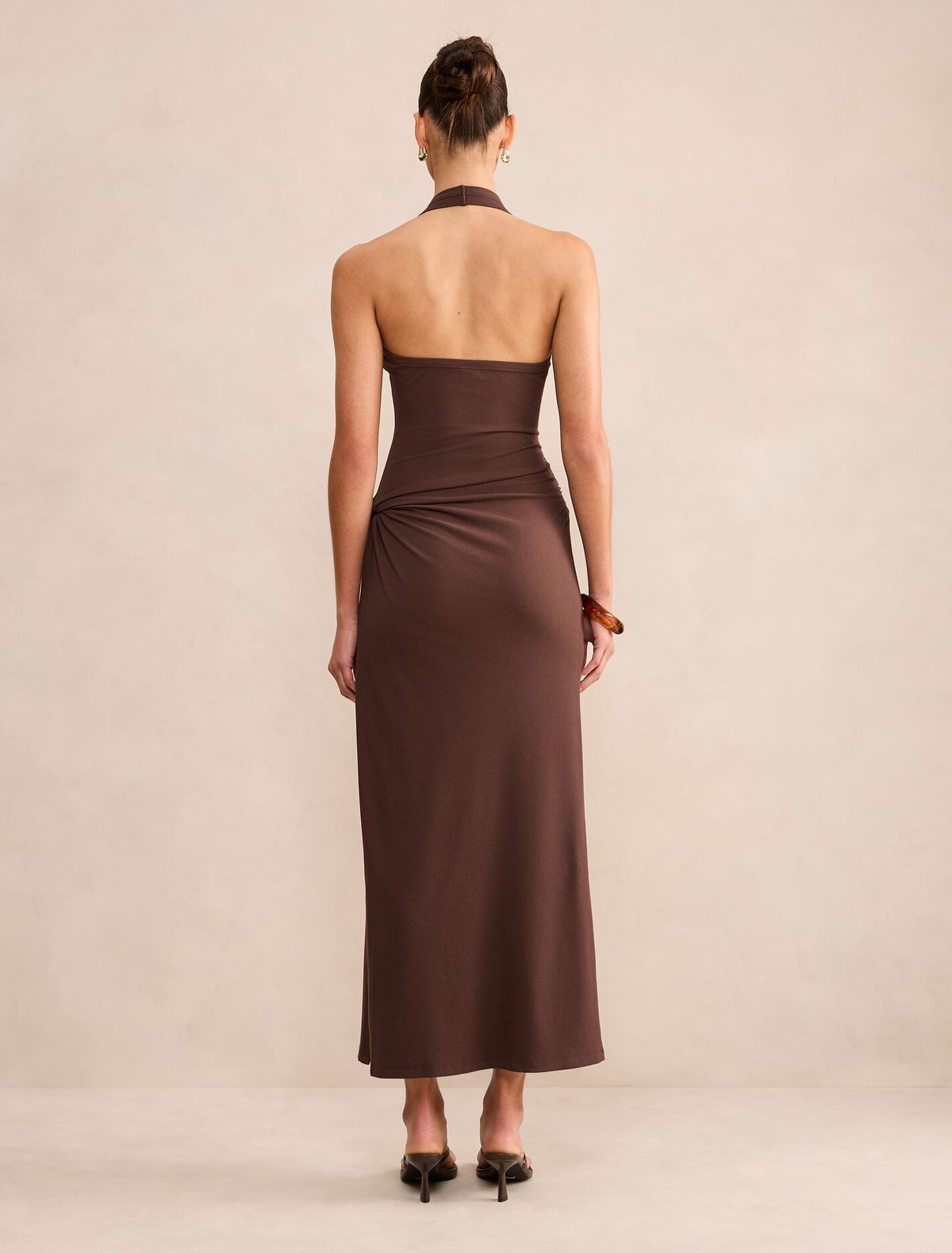 Noa Halter Draped Ribbed Midi Dress Forever New
