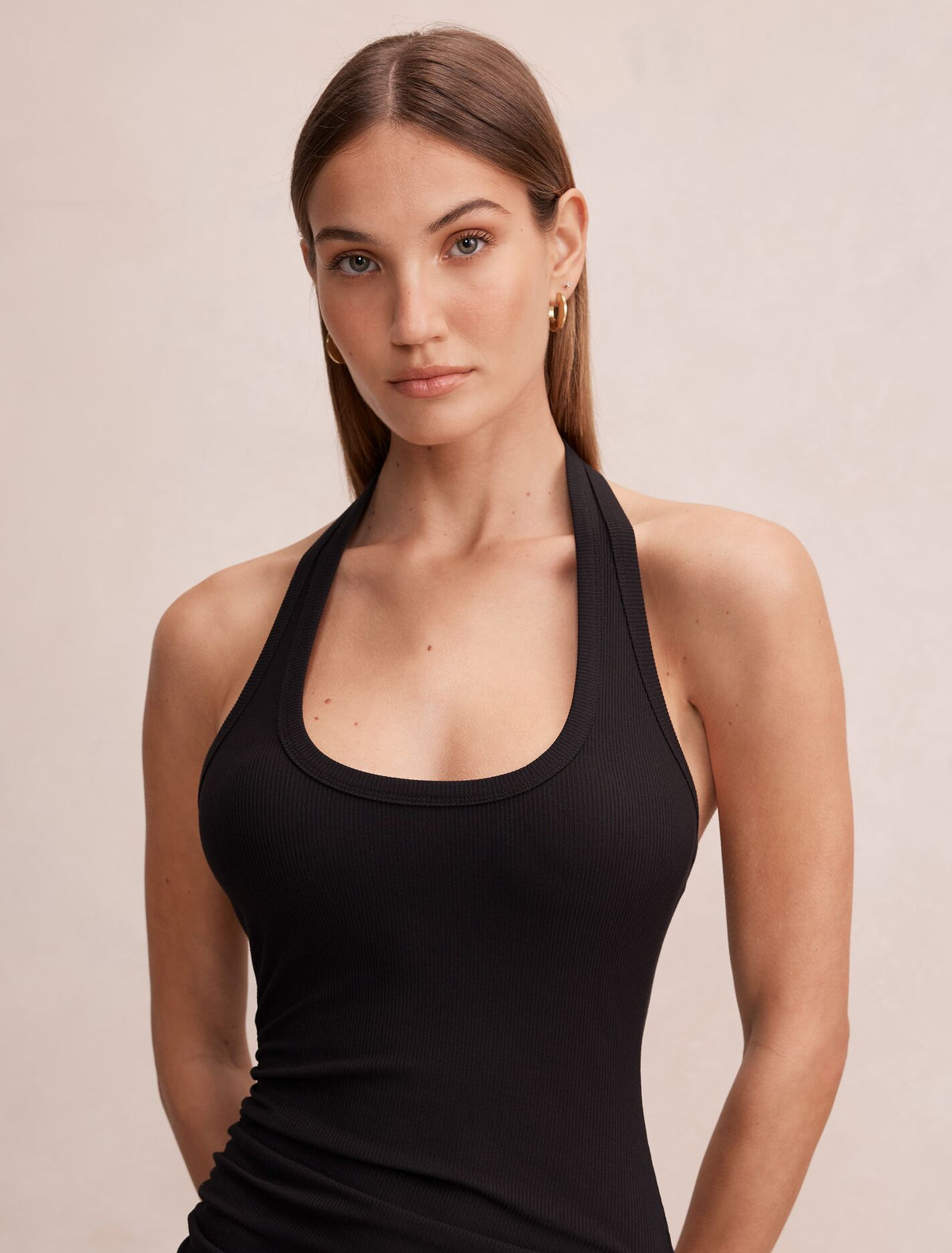 Noa Halter Draped Ribbed Midi Dress Forever New
