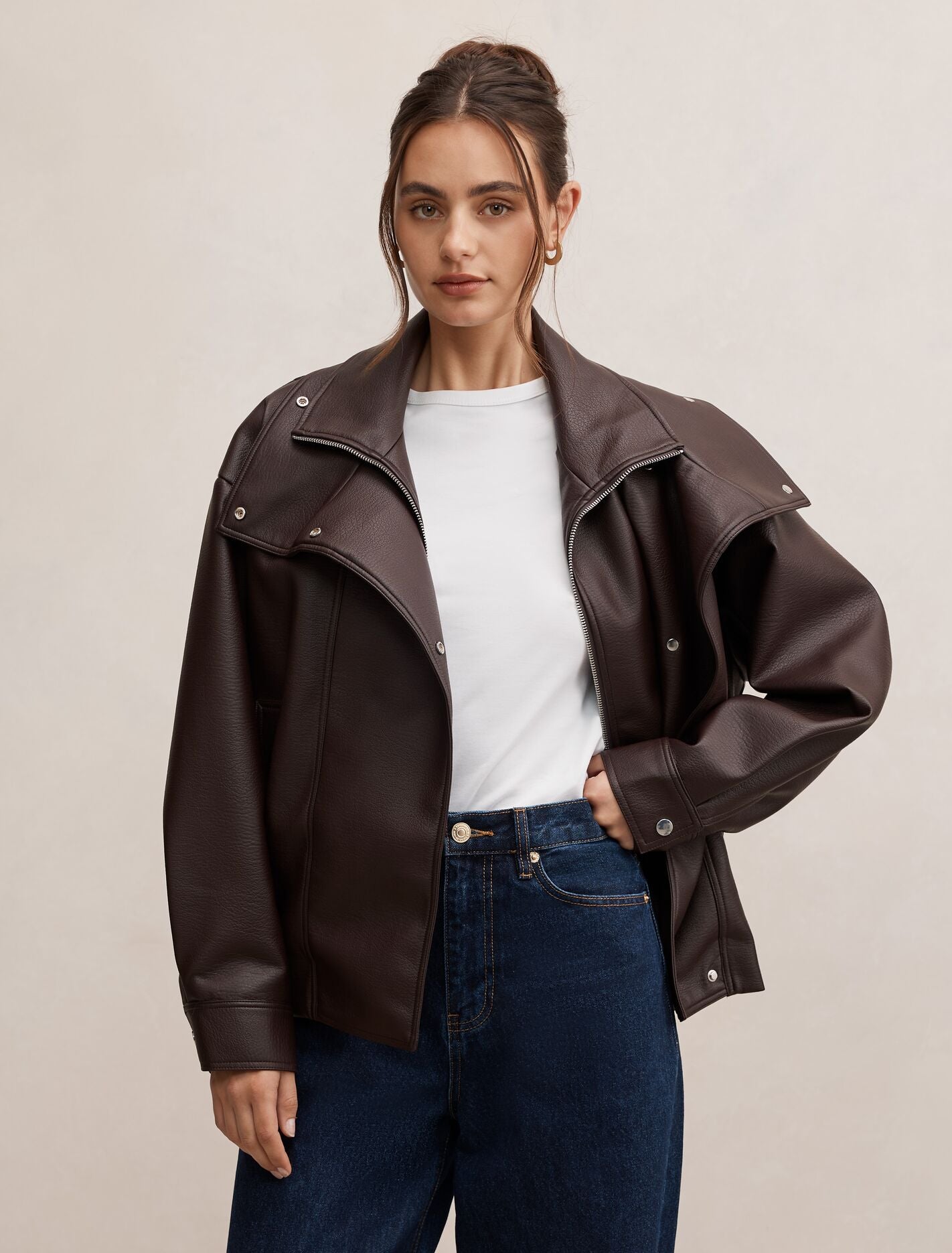 Bex Double Funnel Neck Pu Jacket Forever New