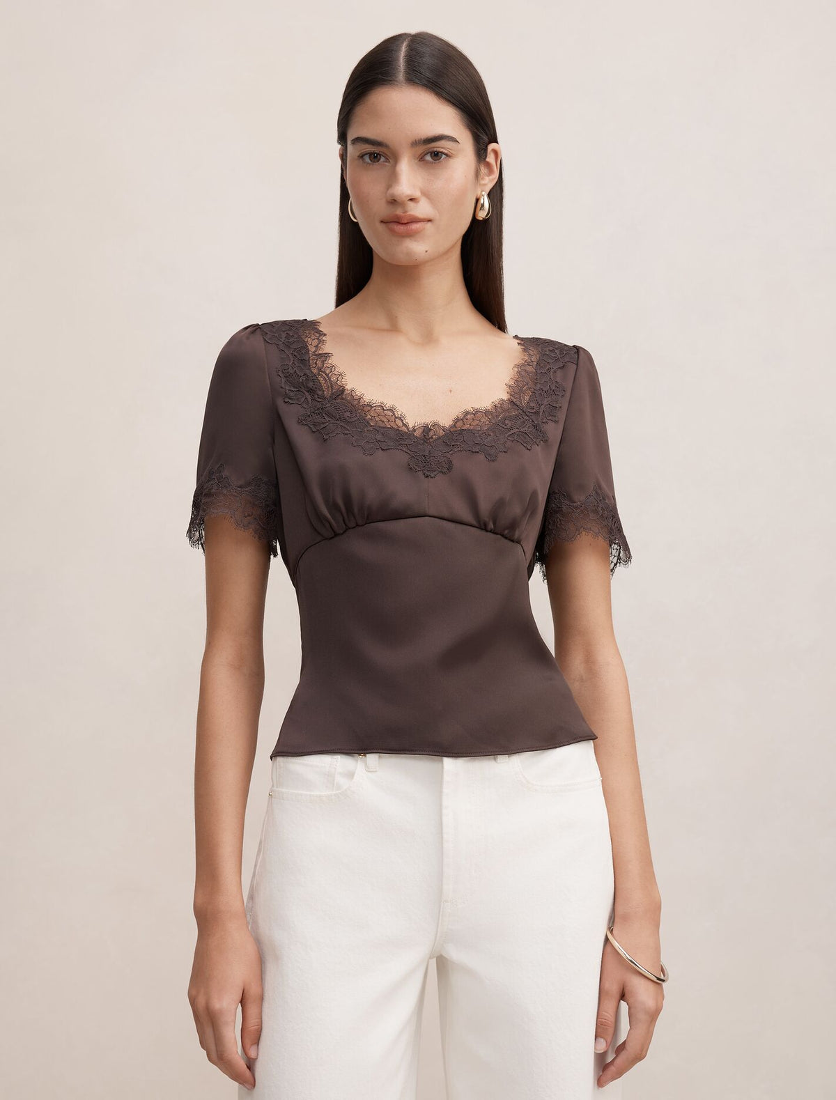 Juliette Lace Trim Top Cocoa Brown Forever New